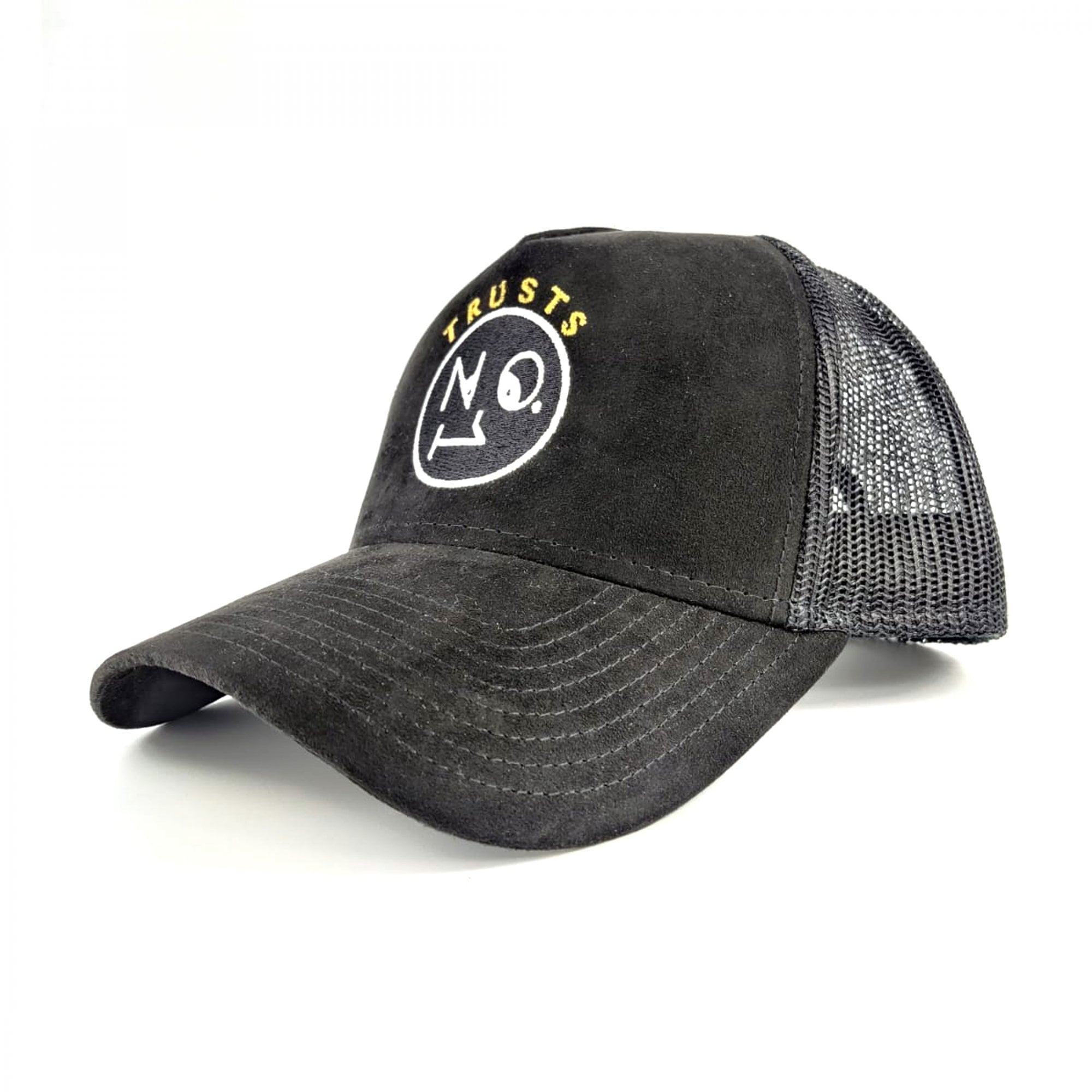 The No1 Face Trusts No1 Black Suedette Logo Badge Trucker Cap 5