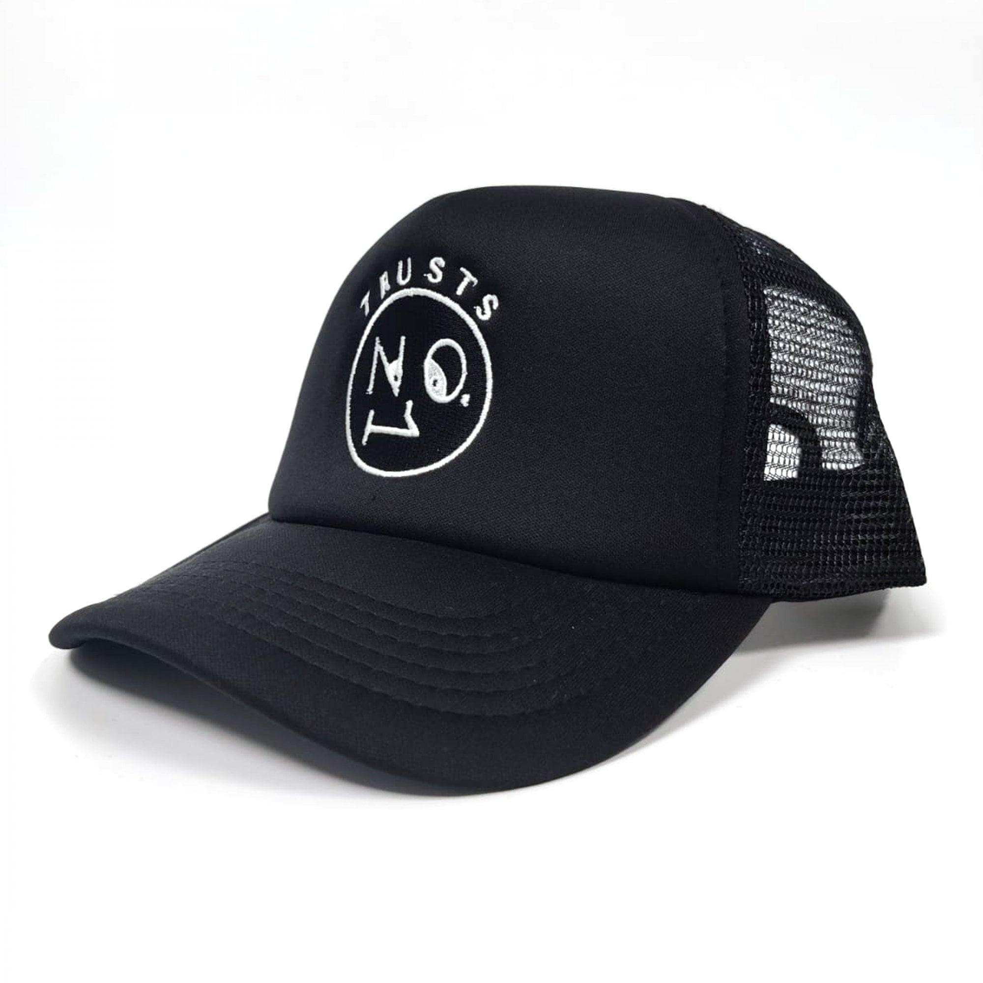 The No1 Face Trusts No1 Black Polyester Logo Badge Trucker Cap 13