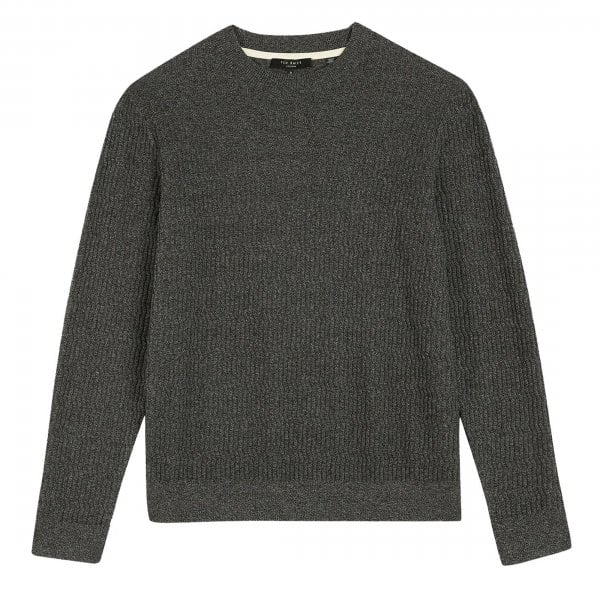 Ted Baker Agarr Grey Long Sleeve Textured Crew Neck Knitwear