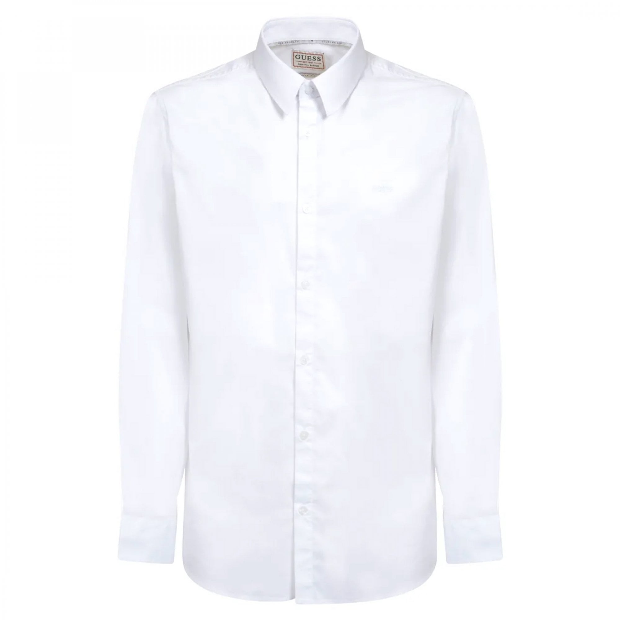 Guess Sunset Long Sleeved Logo Plain Shirt White M1YH20W7ZK1