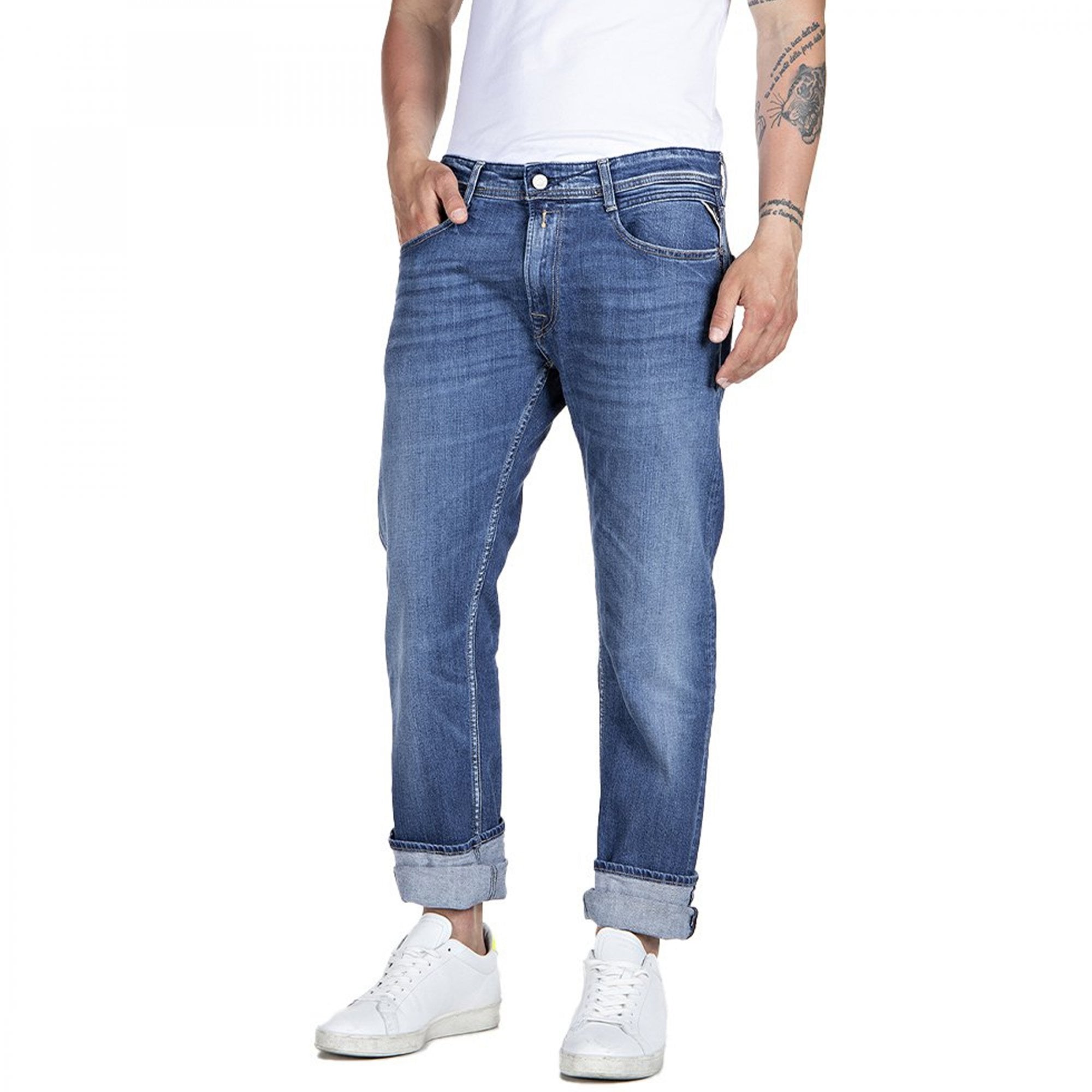 Replay Anbass Super Stretch Mid Blue Denim Jeans M914Y 573 202 009