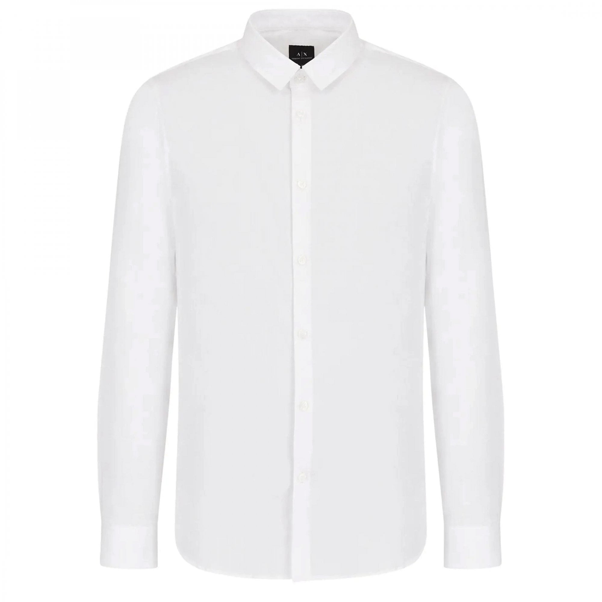 Armani Exchange Long Sleeved Plain Stretch Shirt White 8NZC31 ZN28Z
