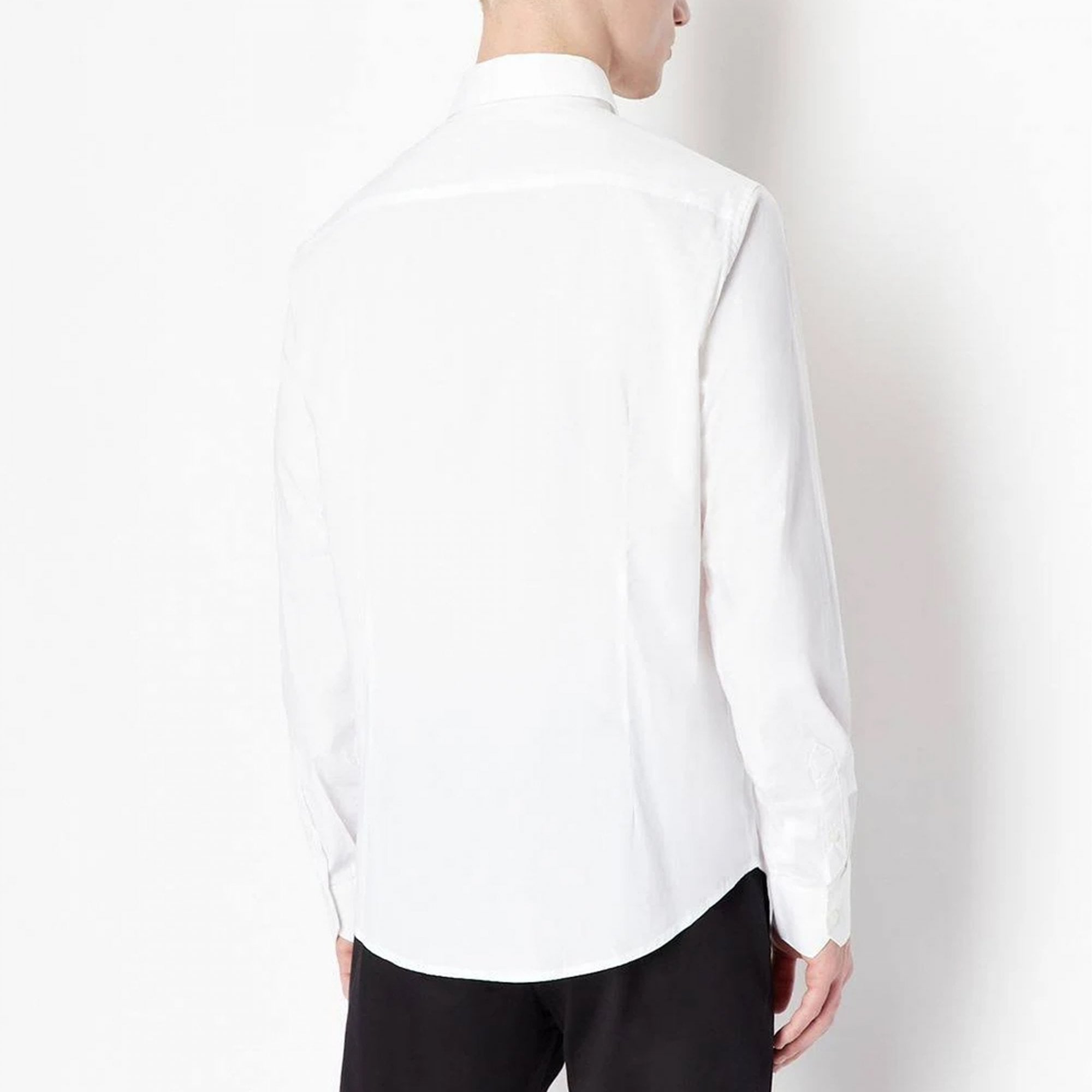Armani Exchange Long Sleeved Plain Stretch Shirt White 8NZC31 ZN28Z