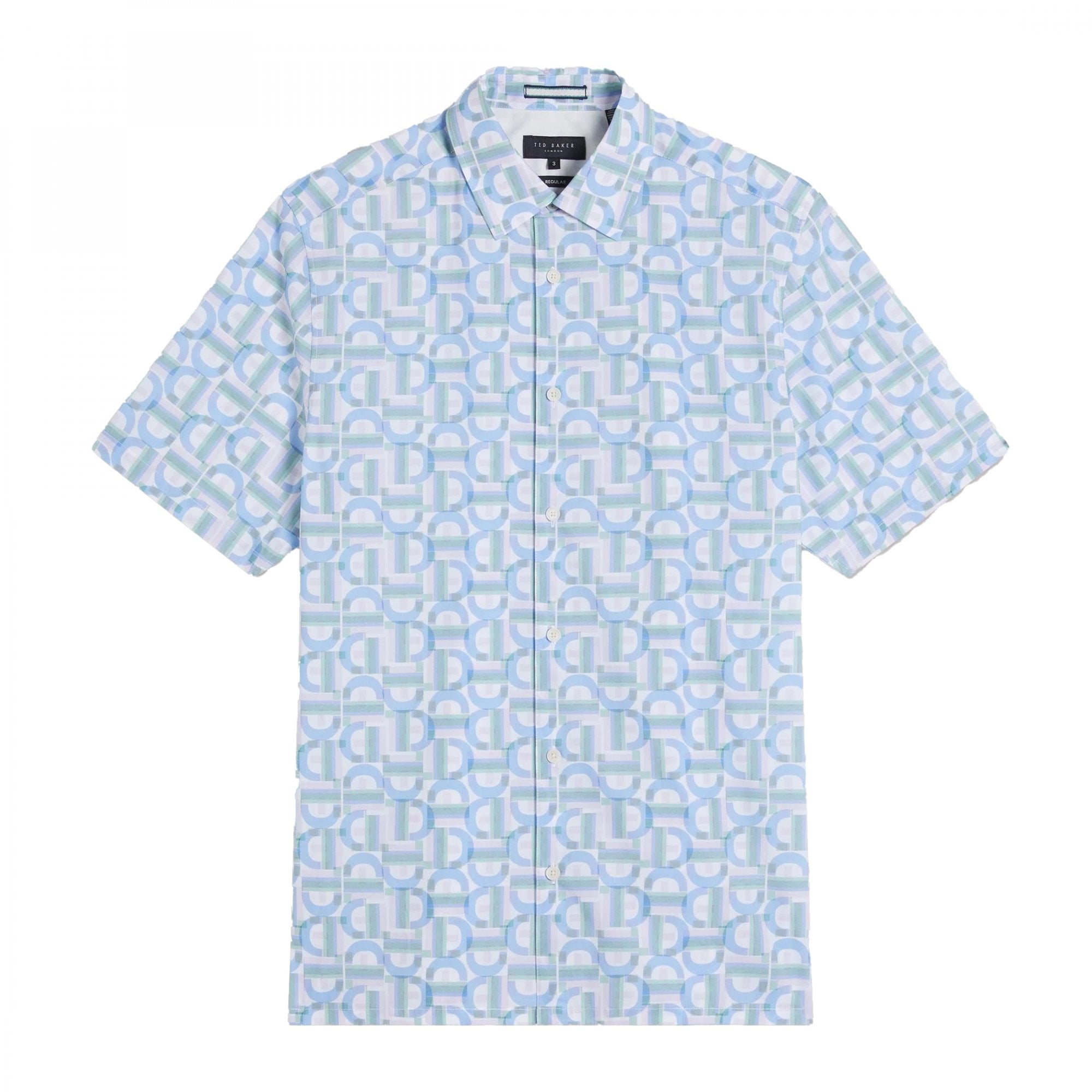 Ted Baker Glais Branded Geo Blue Short Sleeve Shirt