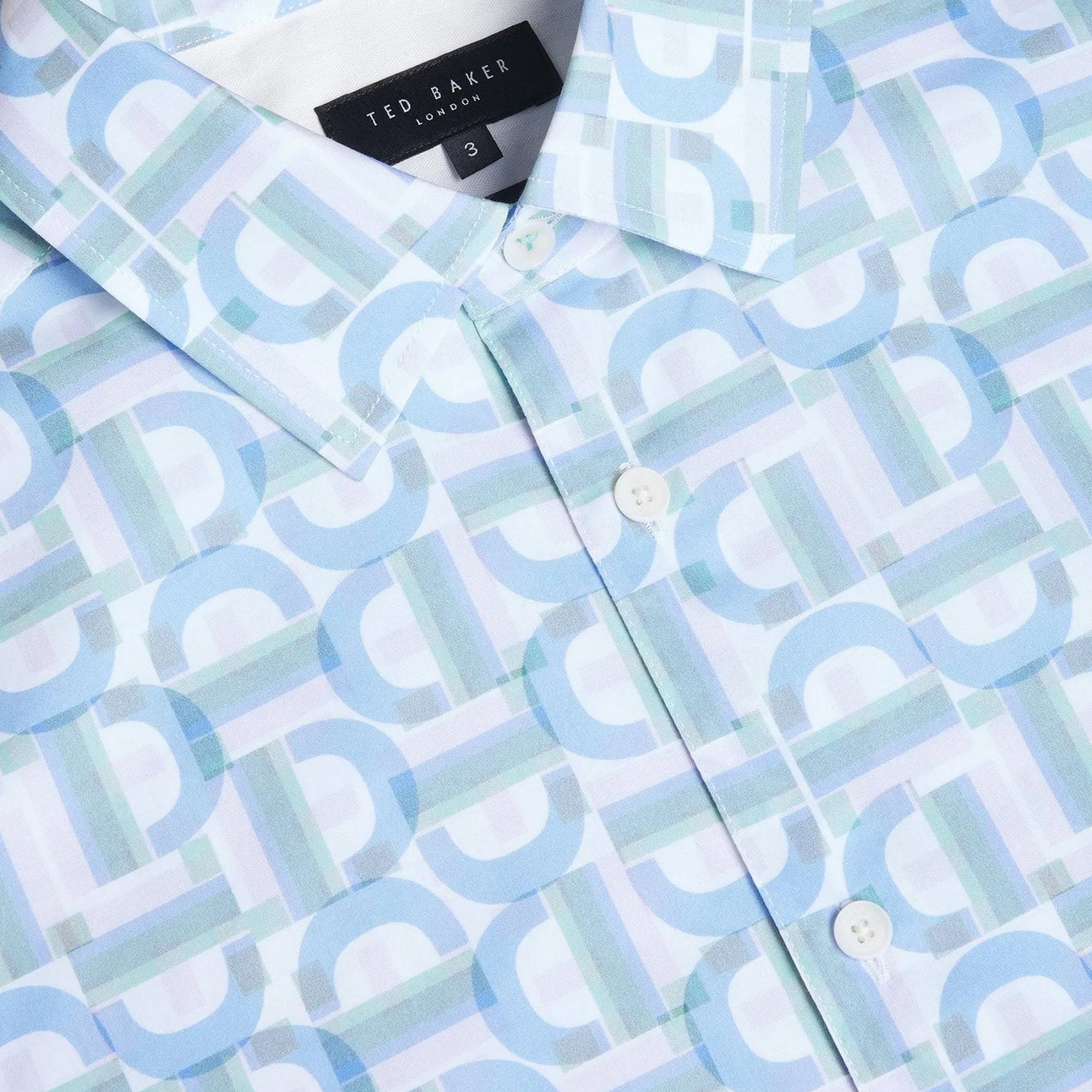 Ted Baker Glais Branded Geo Blue Short Sleeve Shirt