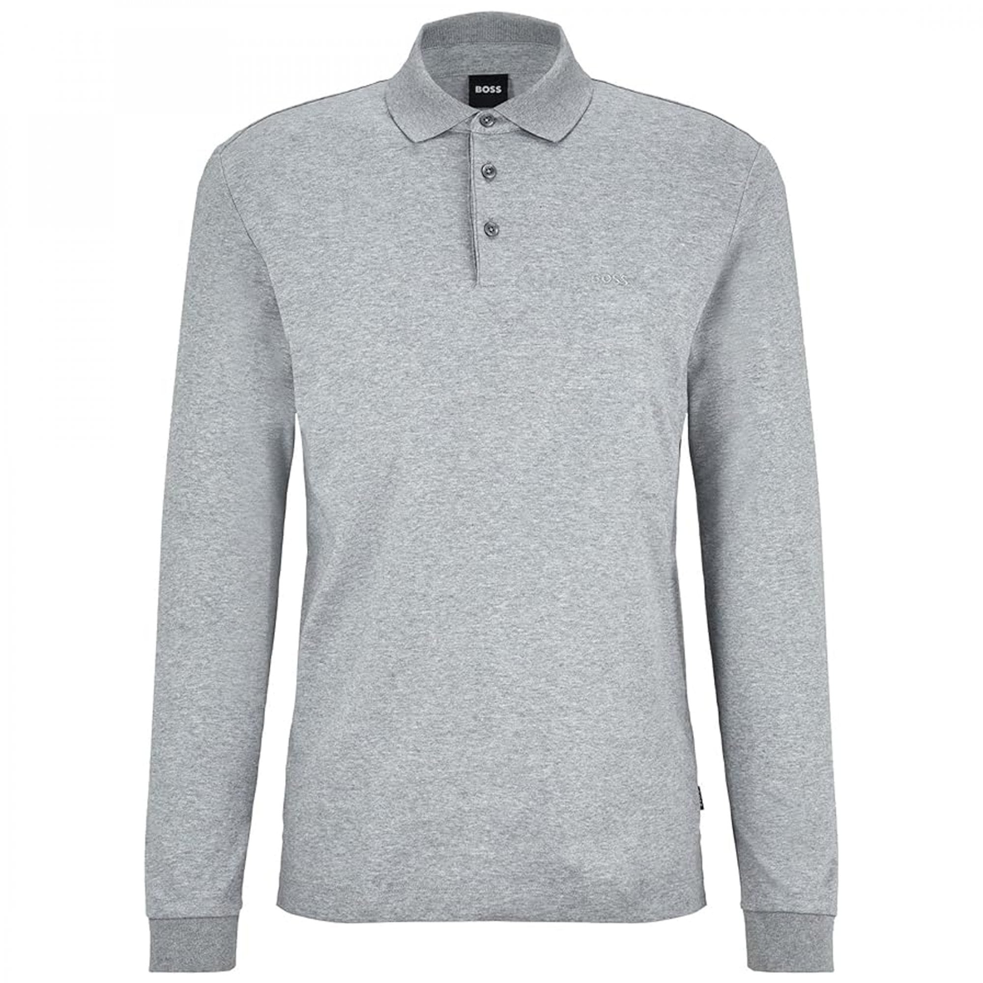Hugo Boss Pado 30 Plain Long Sleeved Jersey Polo Light Grey 041 50468392