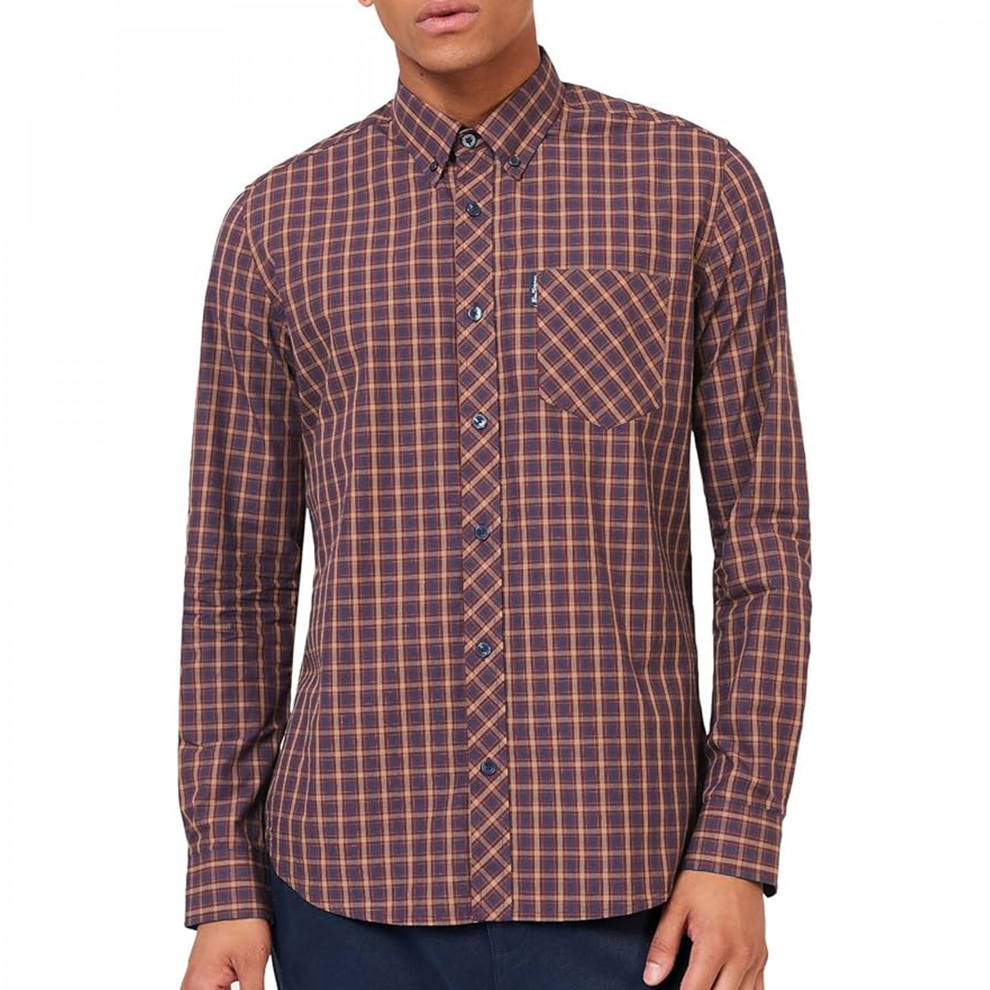 Ben Sherman House Check Long Sleeve Shirt Aubergine 790 0059143