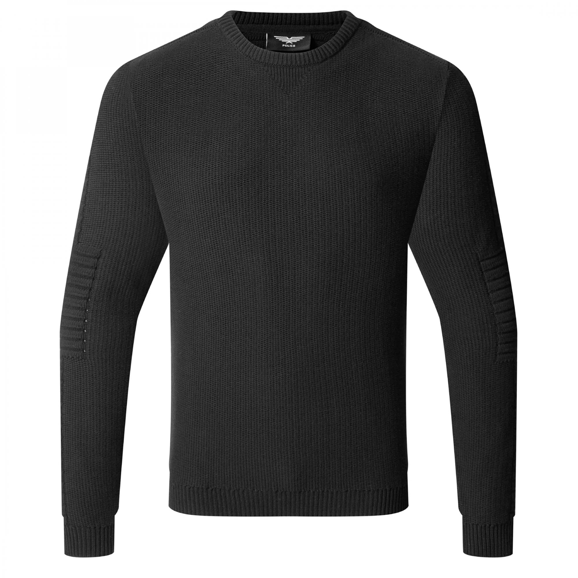 Police Lapis Crew Neck Chunky Knit Jumper Black
