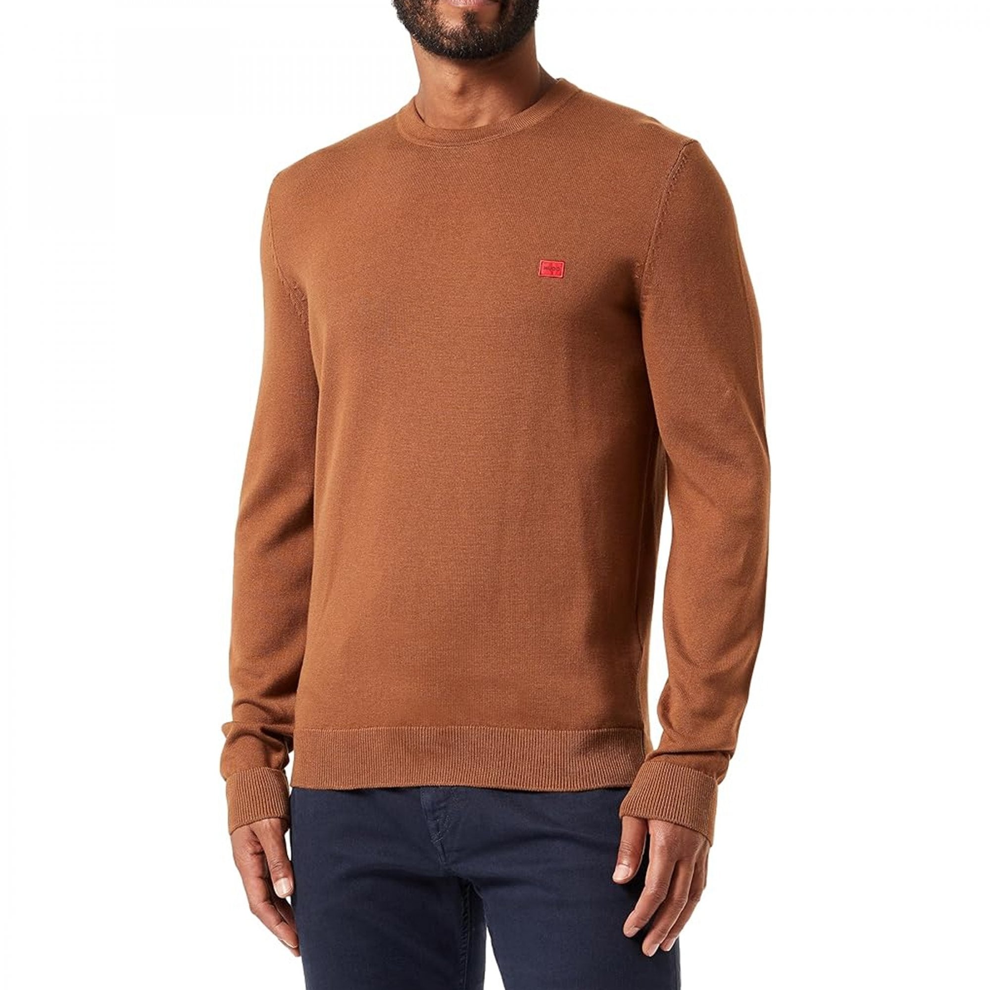 Hugo Boss San Cassius-C1 Fine Knit Crew Neck Jumper Tobacco 224 50475083
