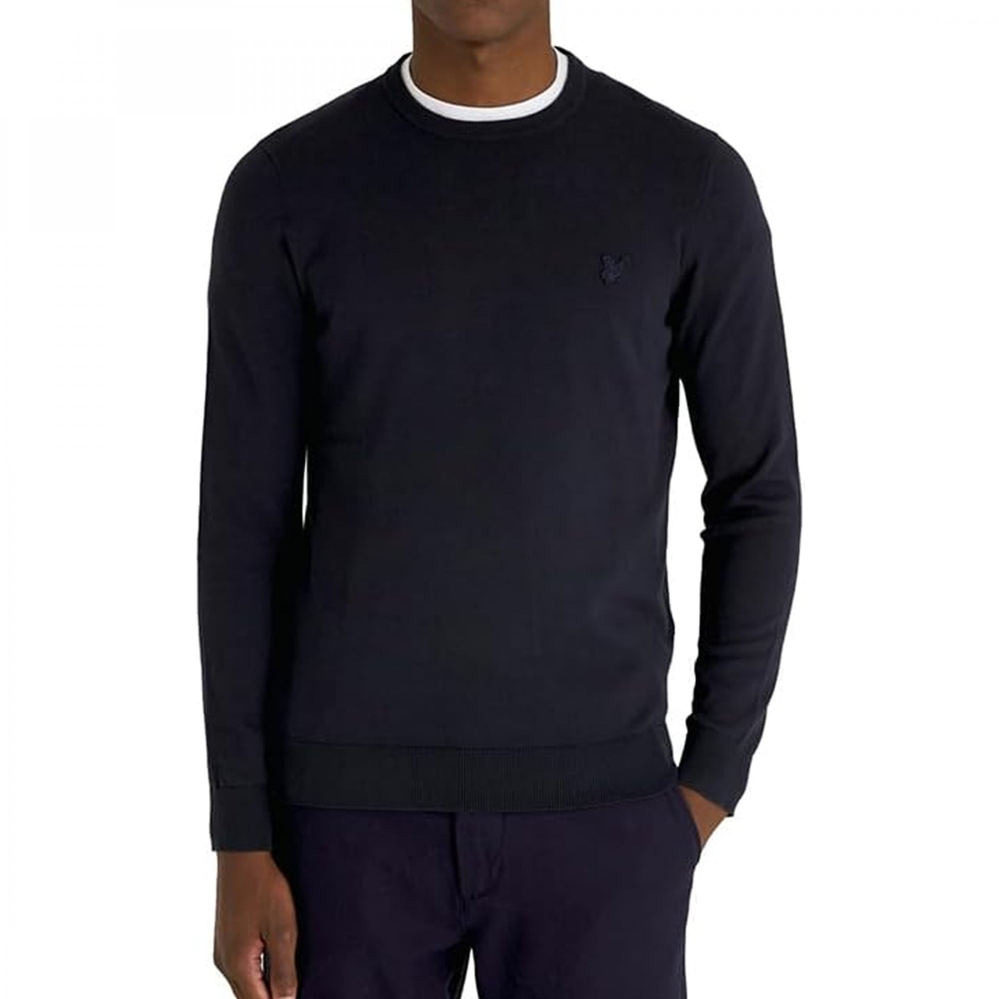 Lyle & Scott Tonal Eagle Navy Crew Neck Superfine Knit Jumper KN2235TON
