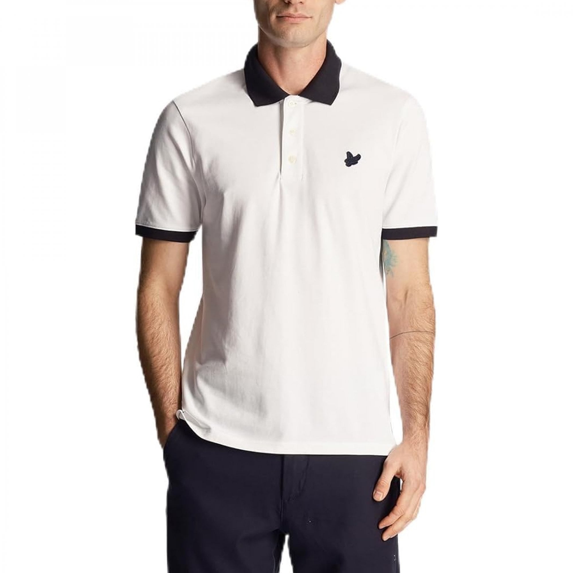 Lyle & Scott Tonal Ringer Pique Polo White/Navy X187 SP2014V