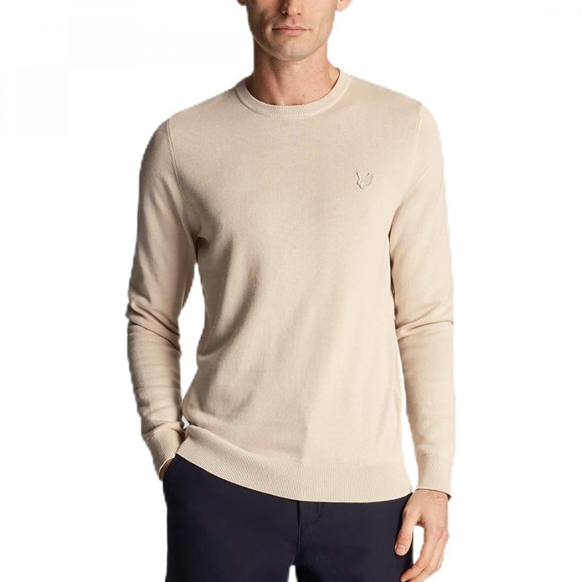 Lyle & Scott Tonal Eagle Cove Cream Crew Neck Cotton Knit Jumper KN821TON