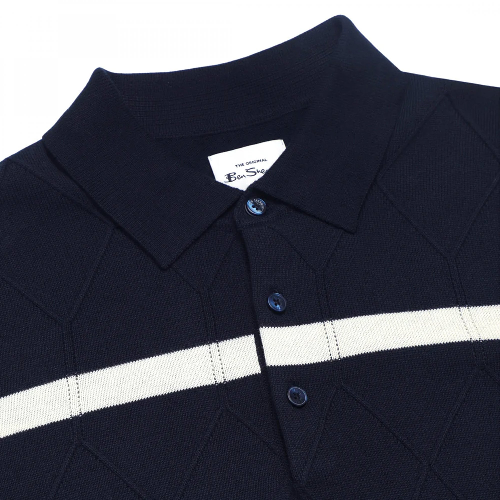 Ben Sherman Argyle Stripe Knitted Polo Dark Navy 75855