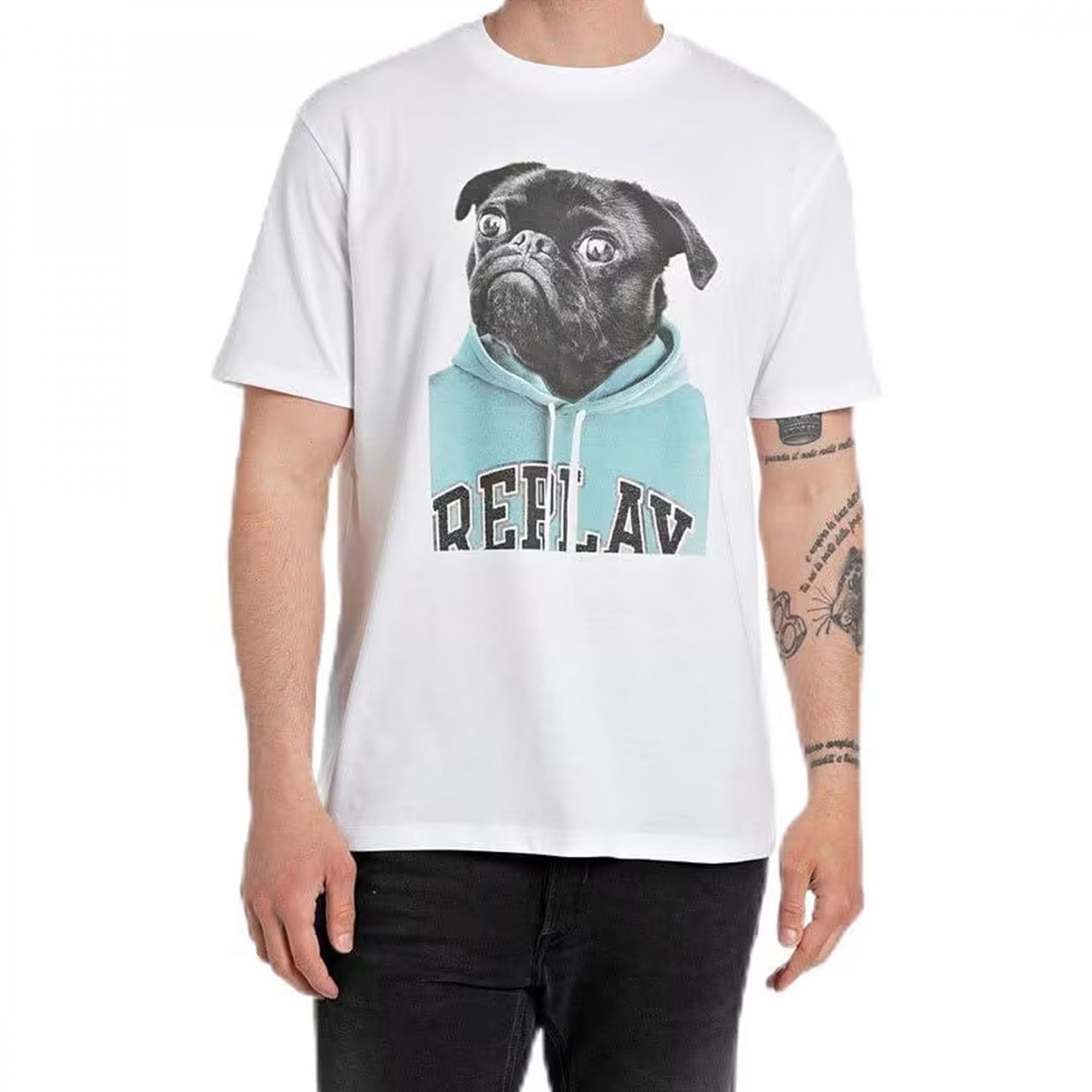 Replay Dog In Hoody Graphic Print T-Shirt White M6808