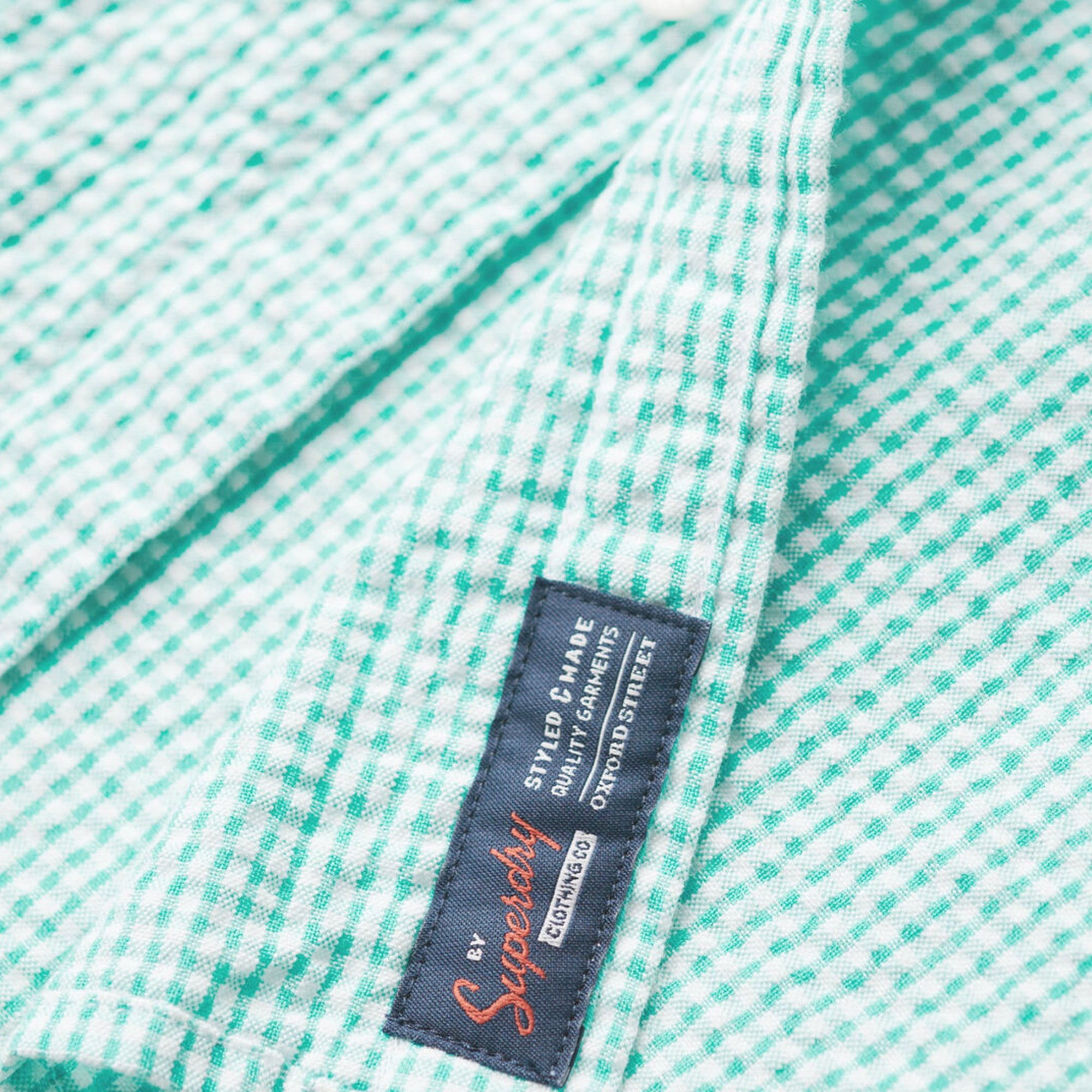 Superdry Seersucker S/S Gingham Check Shirt Mint Green GUT