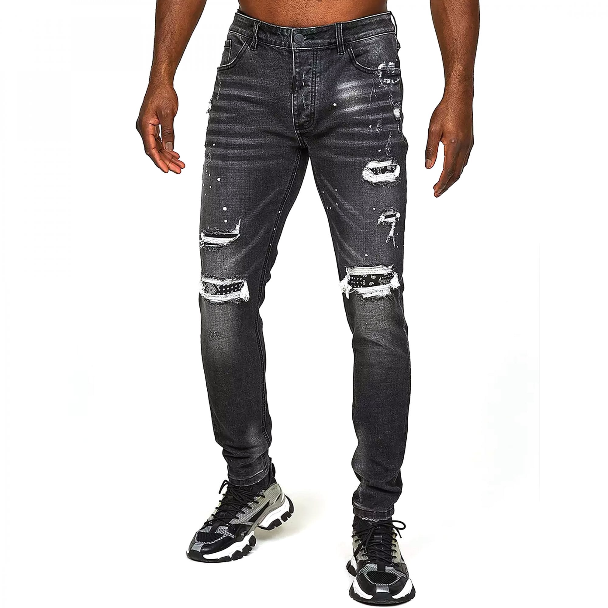 Alessandro Zavetti Damiano Black/Grey Wash Denim Ripped Jeans