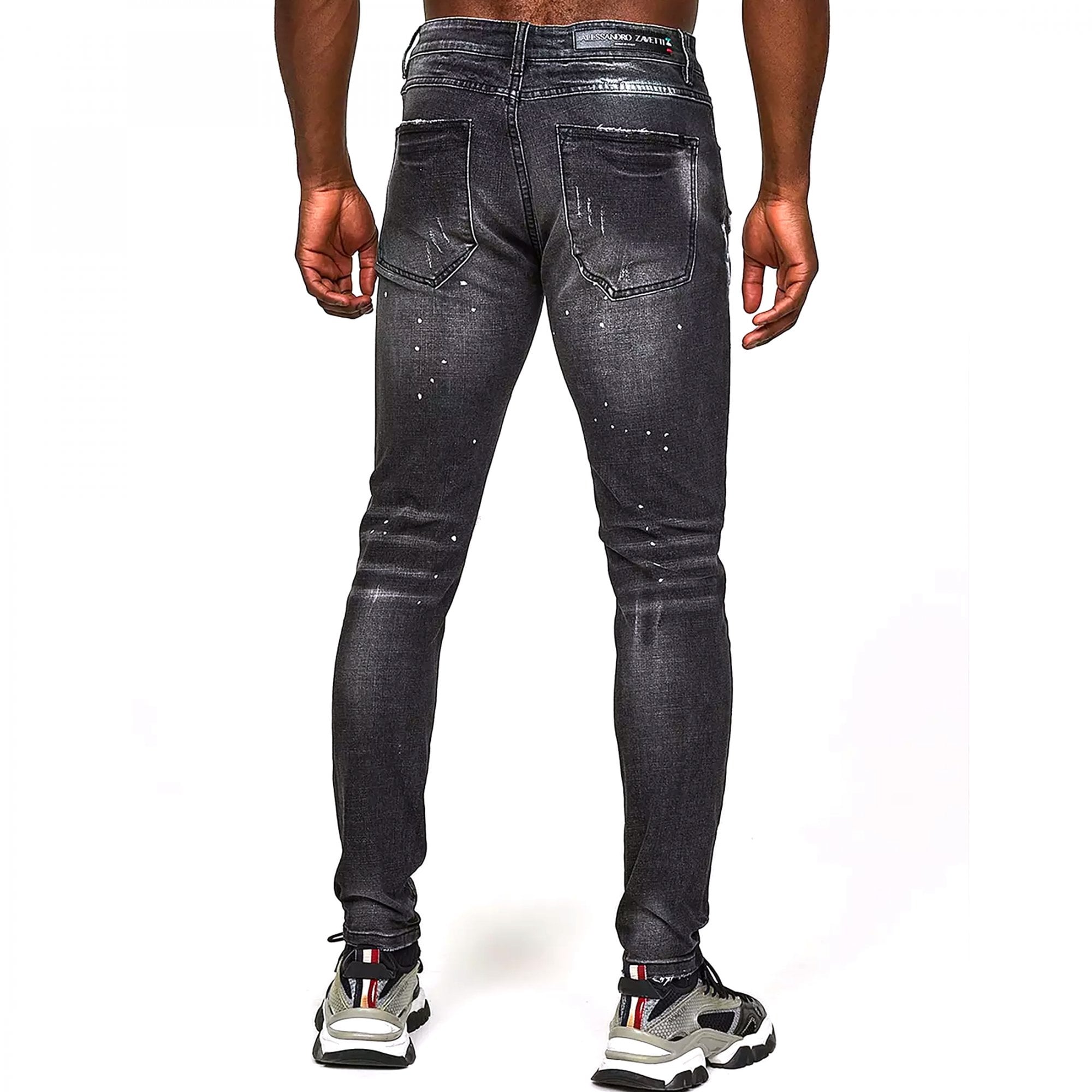 Alessandro Zavetti Damiano Black/Grey Wash Denim Ripped Jeans