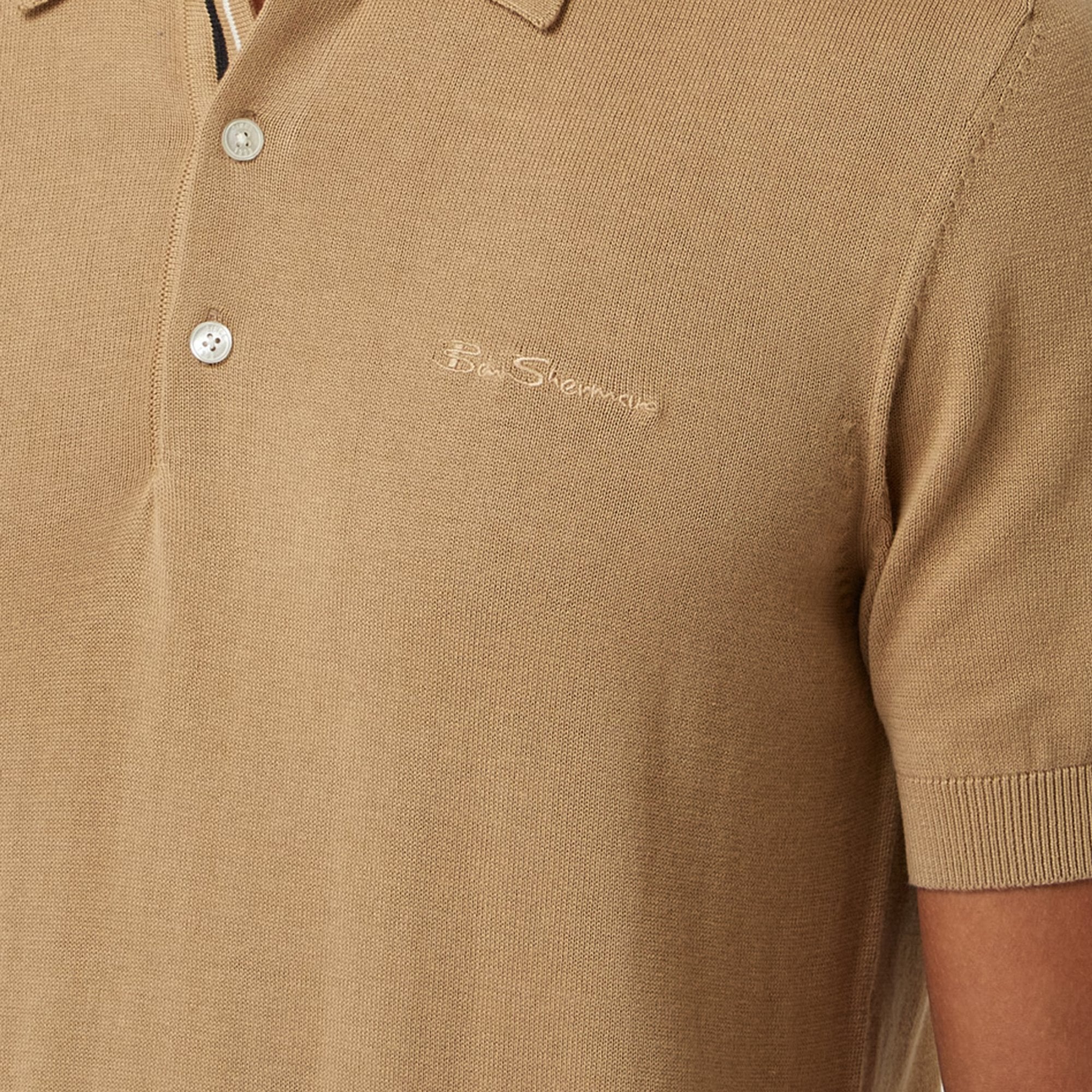 Ben Sherman Short Sleeve Signature Knitted Polo Camel 040 63352