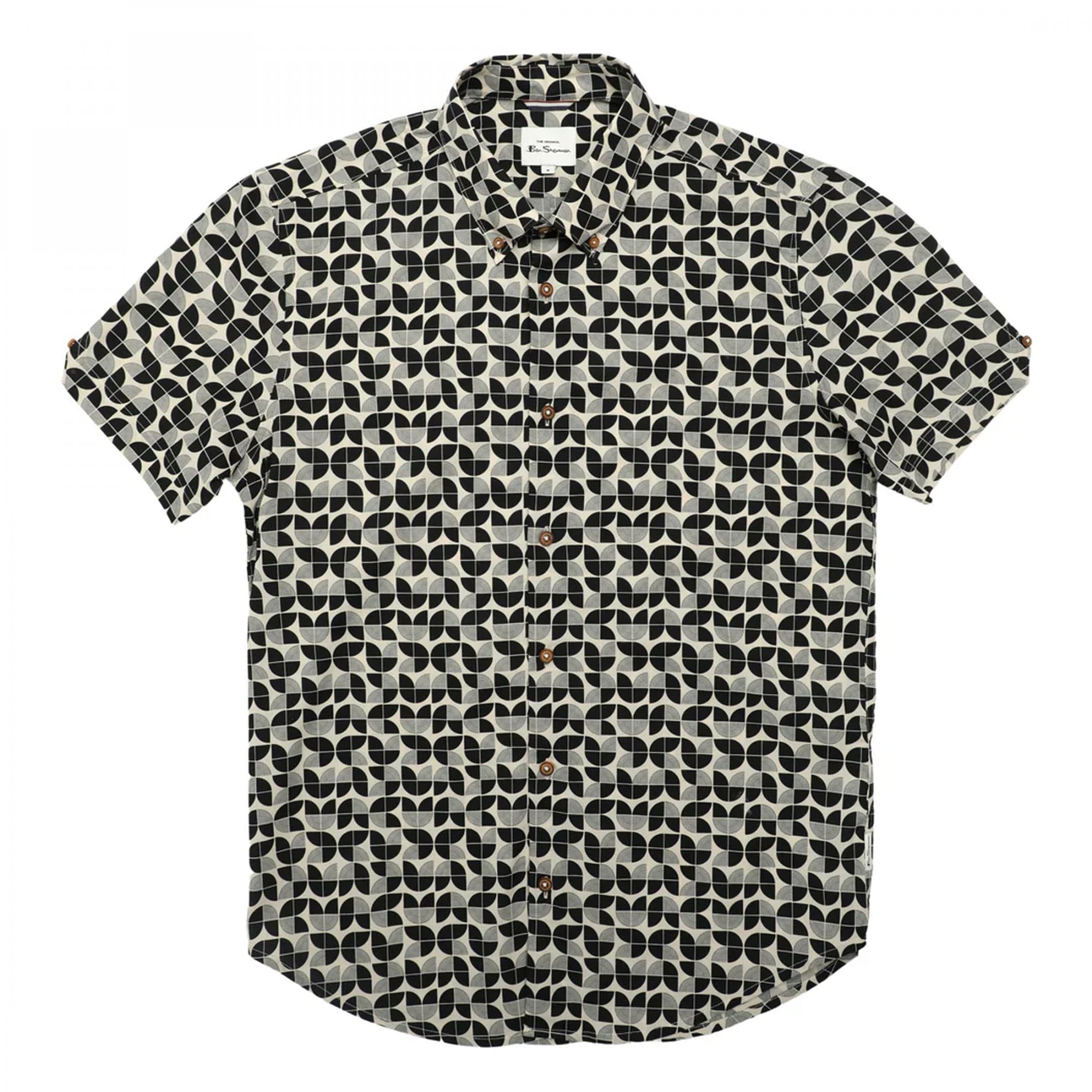 Ben Sherman Linear Geo Print Short Sleeve Shirt Black 290 75909
