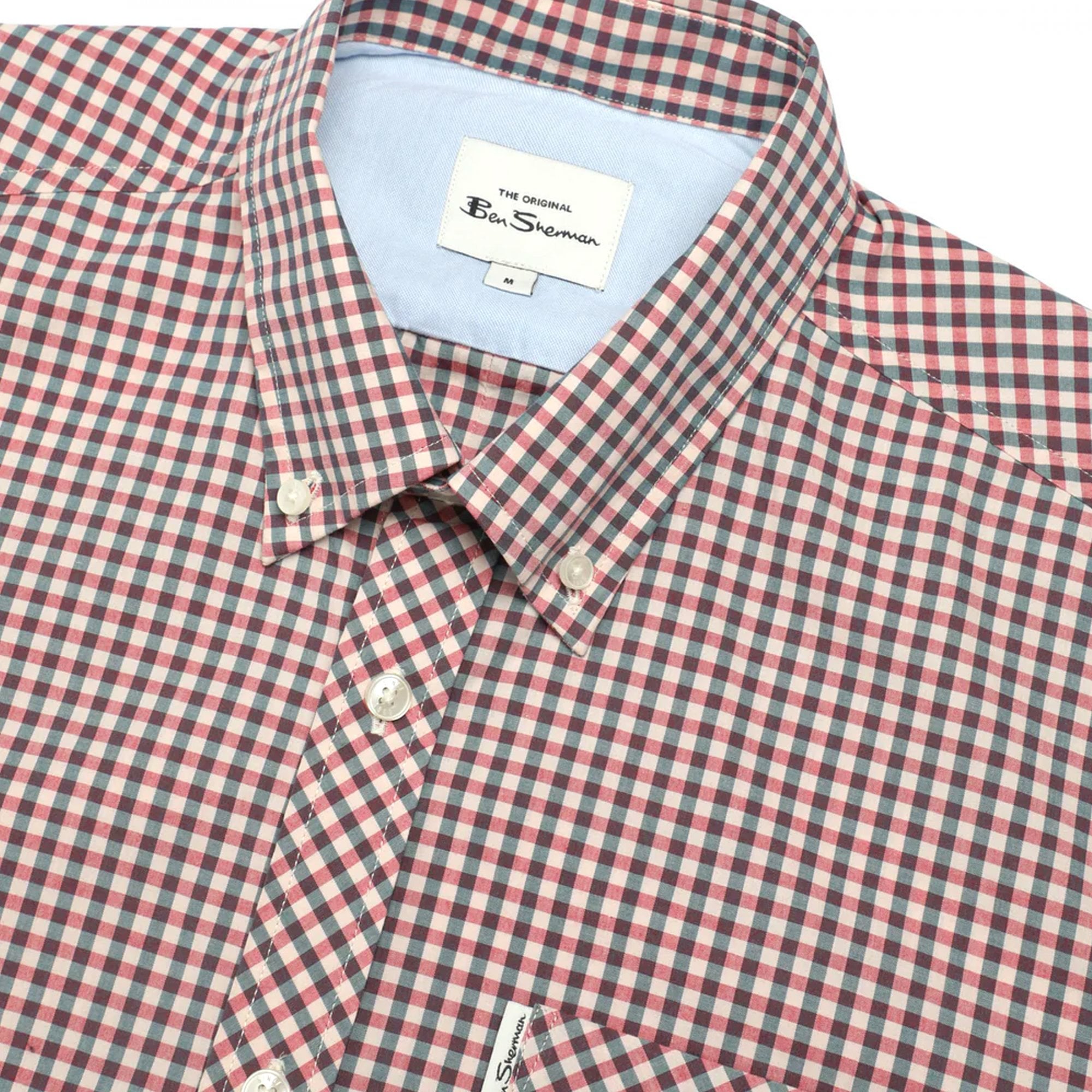 Ben Sherman Core Gingham Check Short Sleeve Shirt Scarlet Red 088 59142