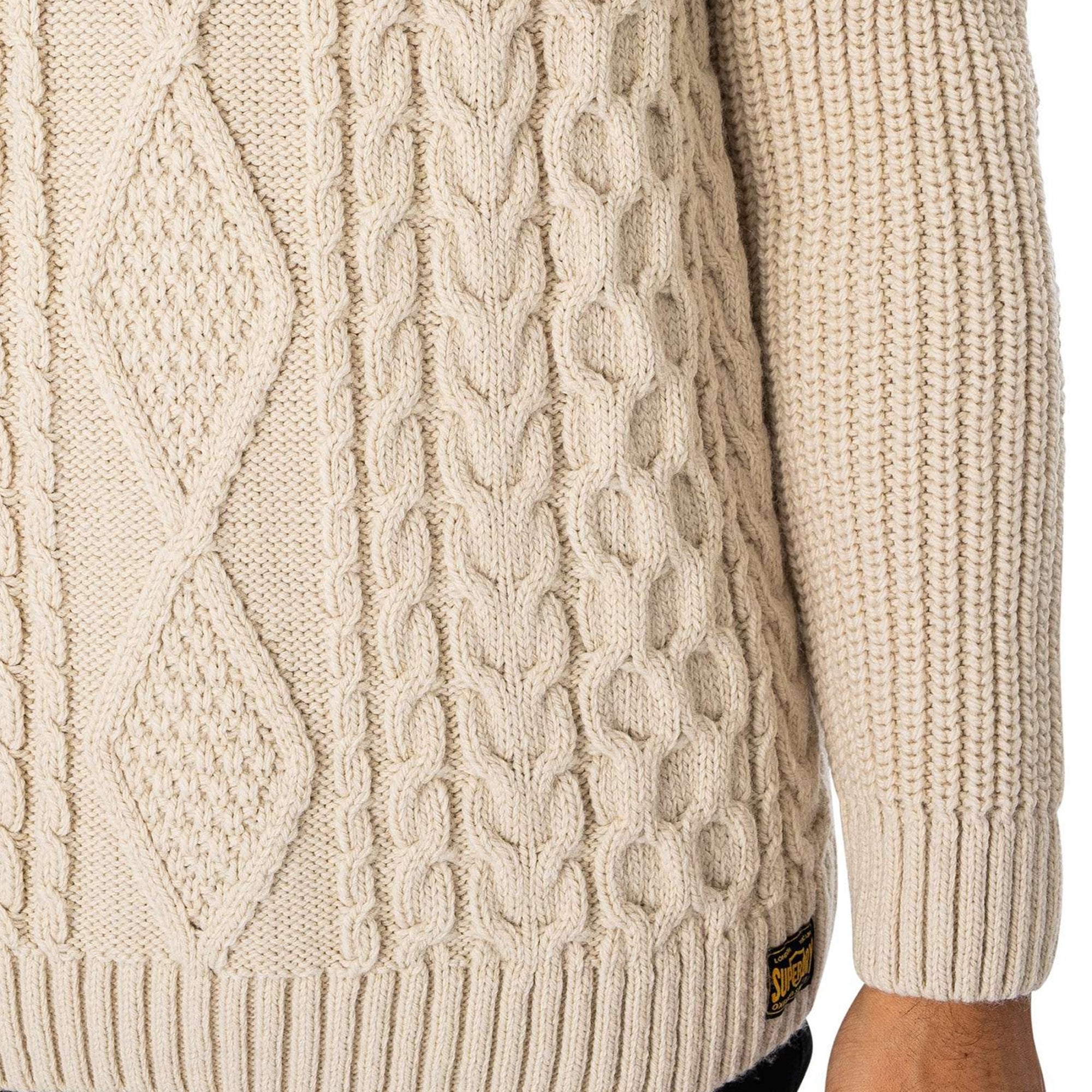 Superdry Jacob Crew Neck Cable Knit Jumper Ecru 39E