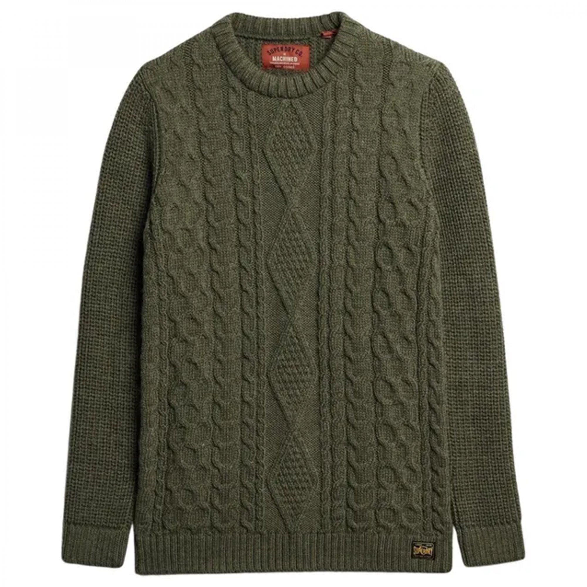 Superdry Jacob Crew Neck Cable Knit Jumper Moss Green 0CW