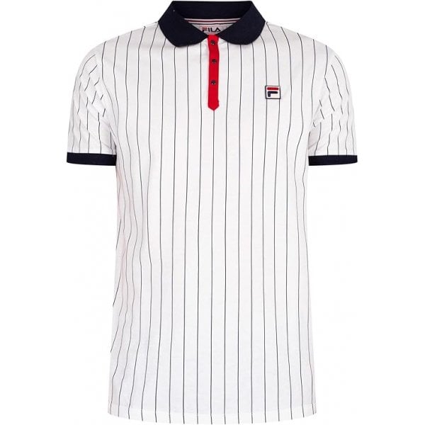 Fila BB1 Classic Vintage Striped Polo T-Shirt White/Navy