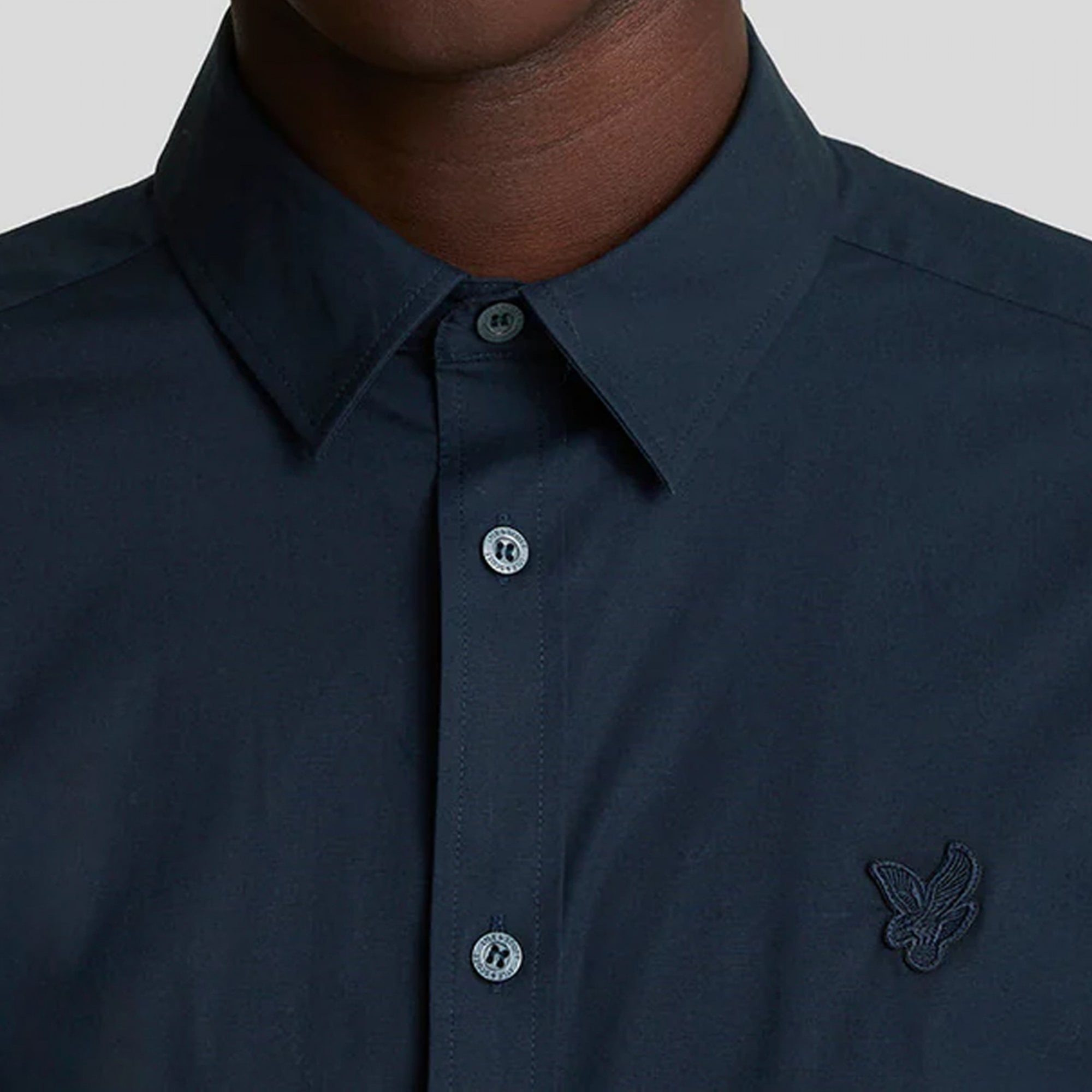 Lyle & Scott Tonal Eagle Navy Cotton Poplin Long Sleeve Shirt LW2113TON