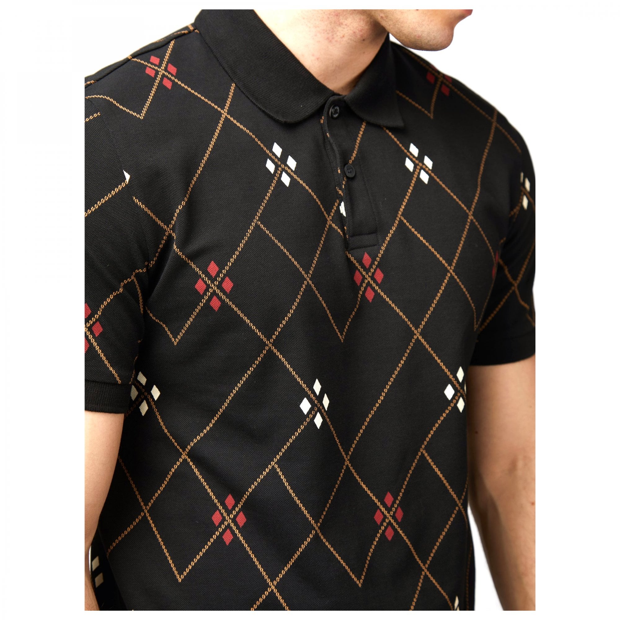 Ben Sherman Argyle Printed Polo Black 77634