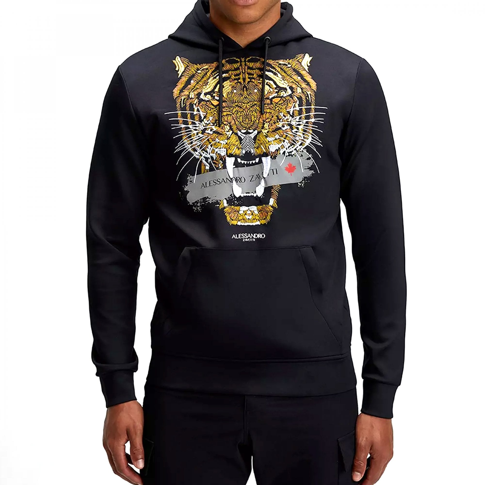 Alessandro Zavetti Golden Savage Tiger Logo Overhead Poly Hoody Black