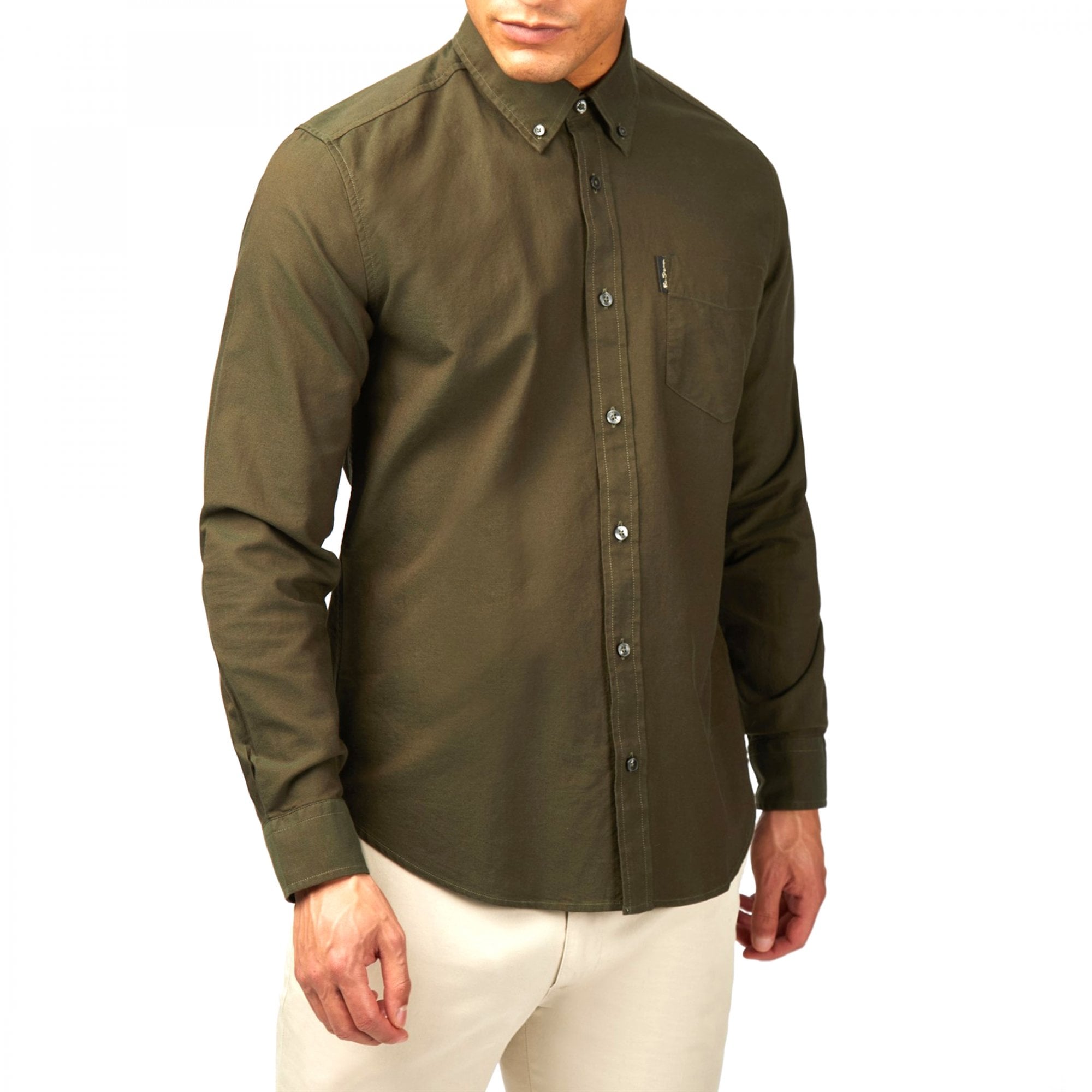 Ben Sherman Signature Oxford Long Sleeve Shirt Camouflage Green 1012490