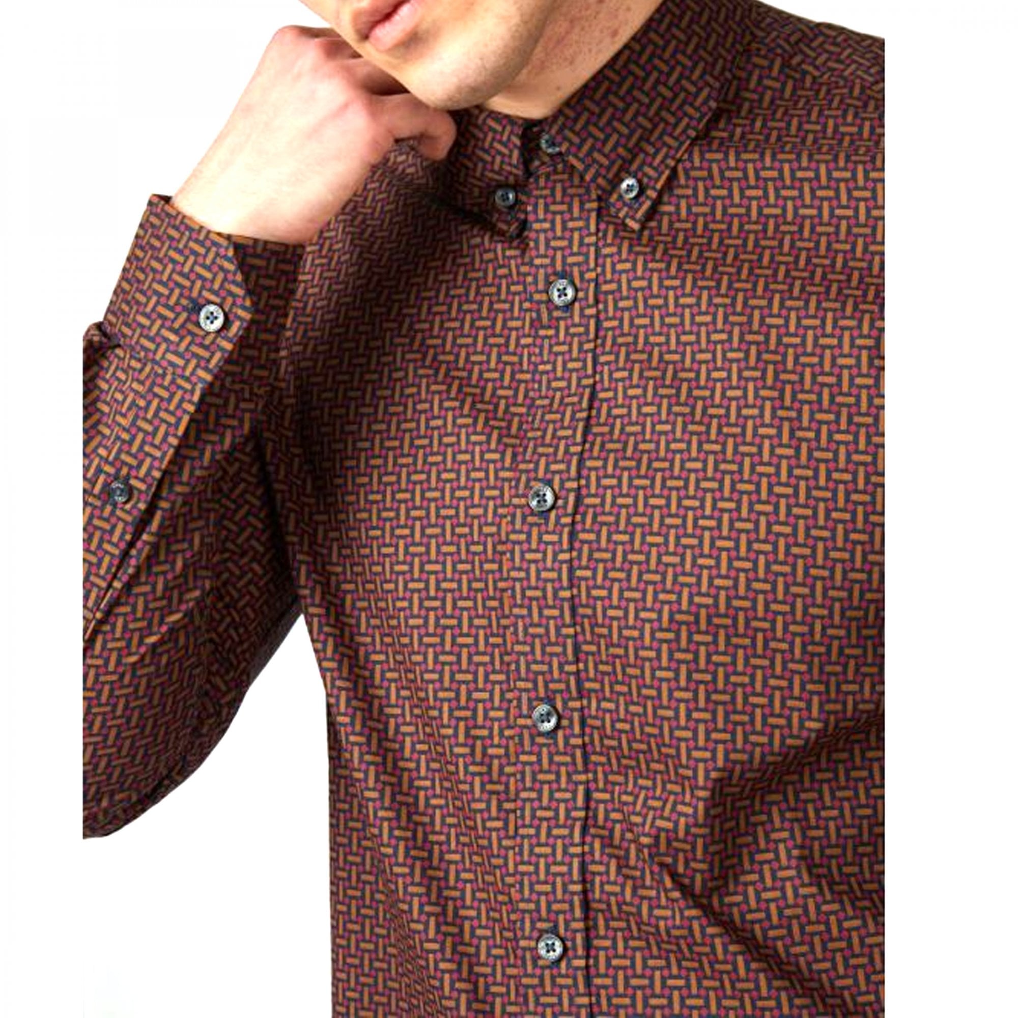 Ben Sherman Split Spot Print Long Sleeve Shirt Brown 77818