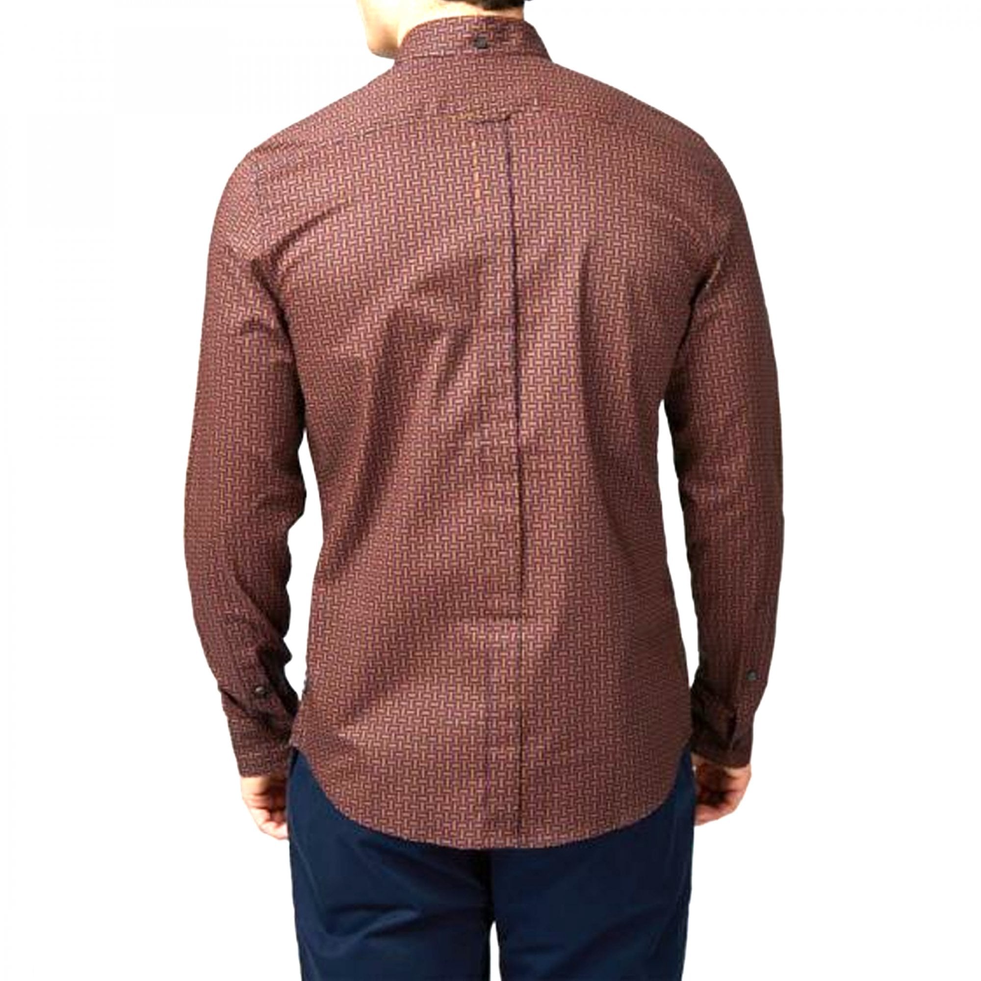Ben Sherman Split Spot Print Long Sleeve Shirt Brown 77818