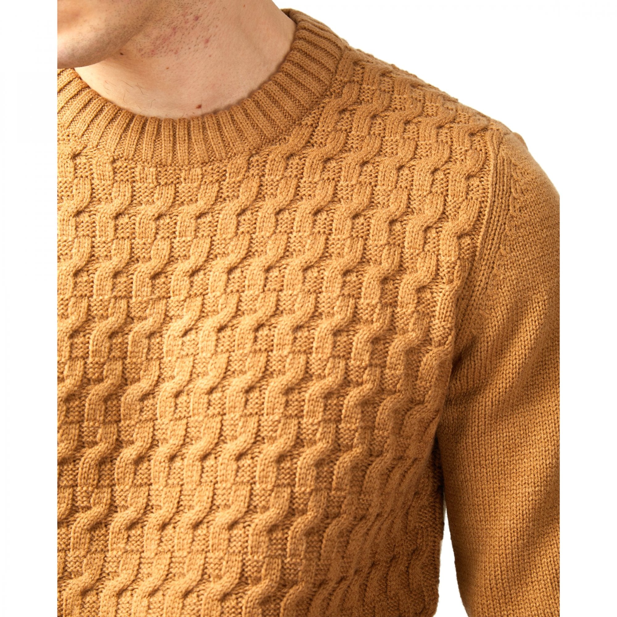 Ben Sherman Cable Textured Light Brown Knitted Crew Jumper 77613