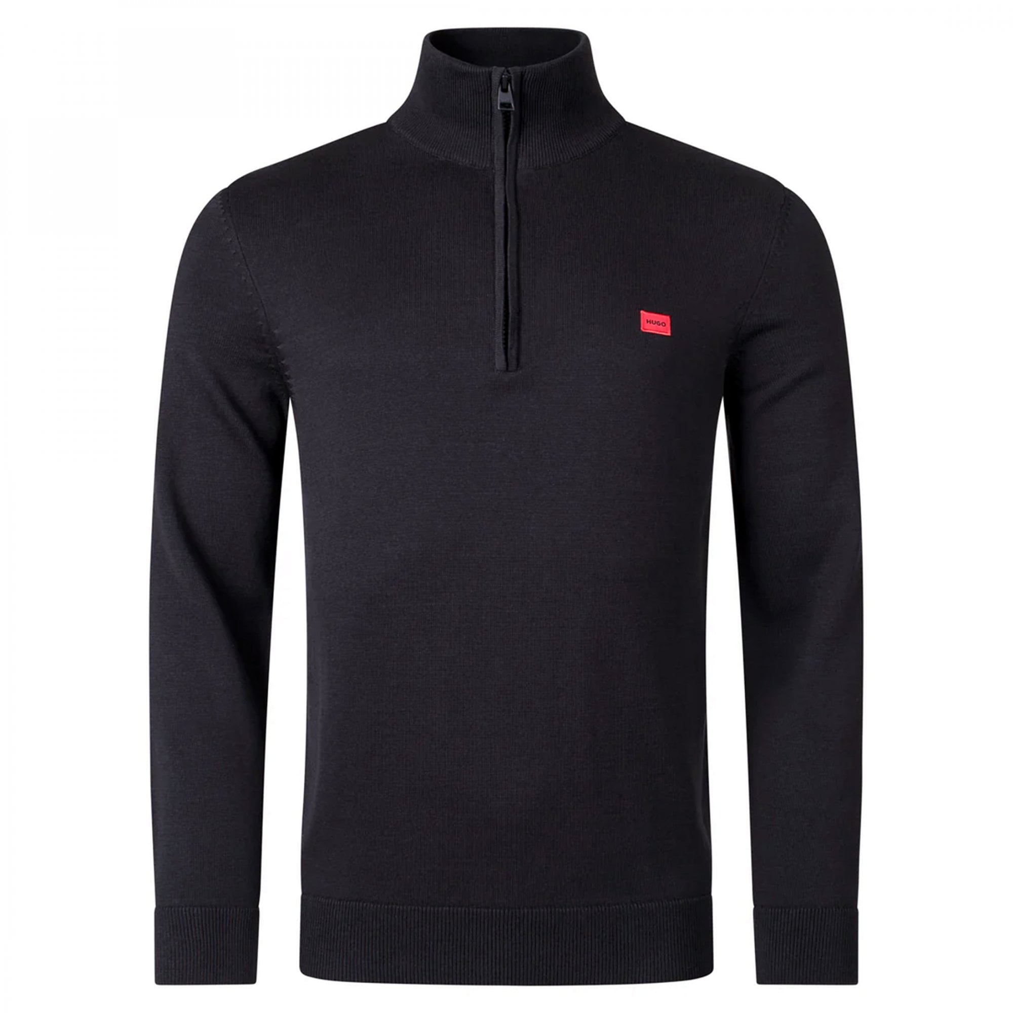 Hugo San Quintus-C Fine Knit Quarter Zip Jumper Black 001 50474164