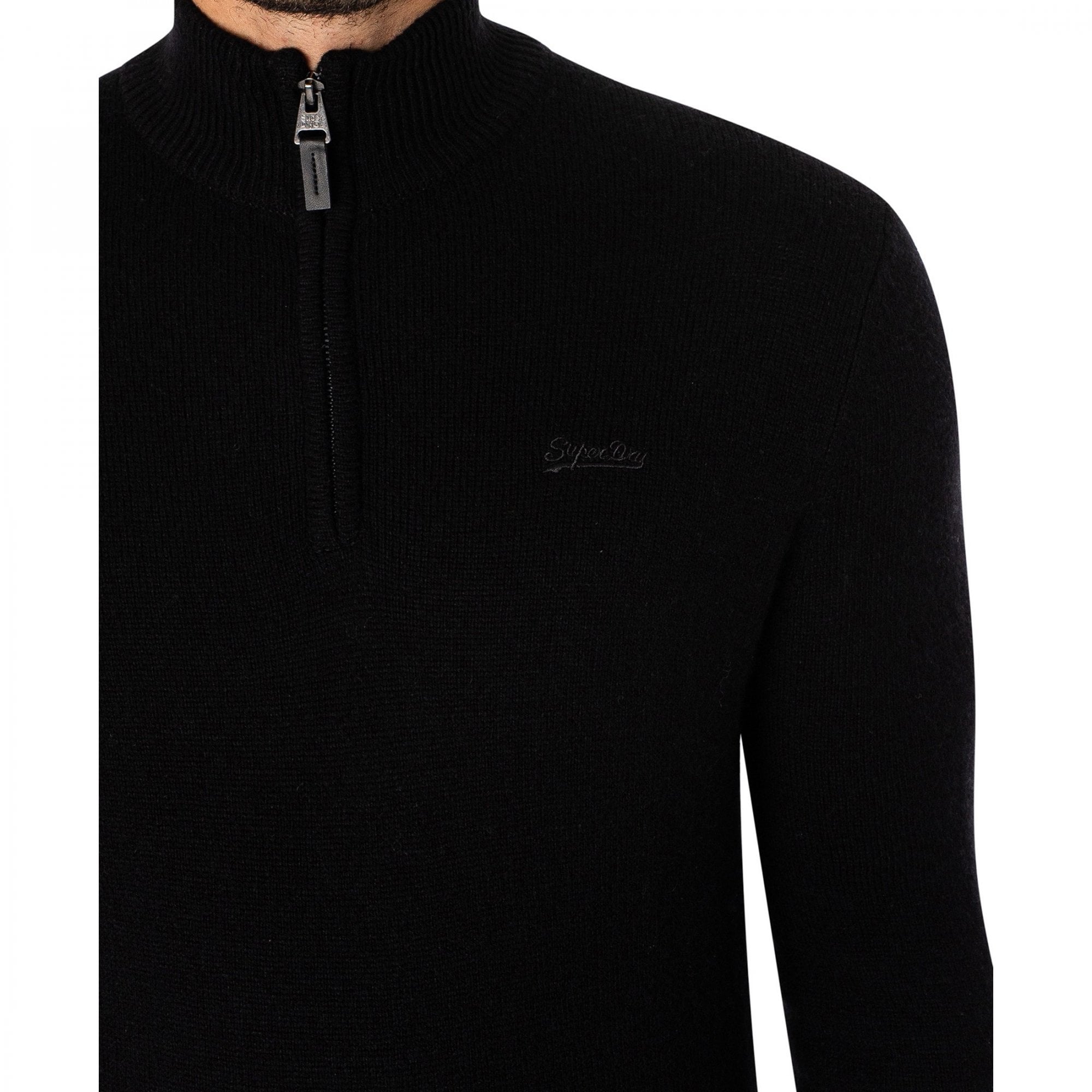 Superdry Essential Emb Henley Half-Zip Knitted Jumper Black 02A
