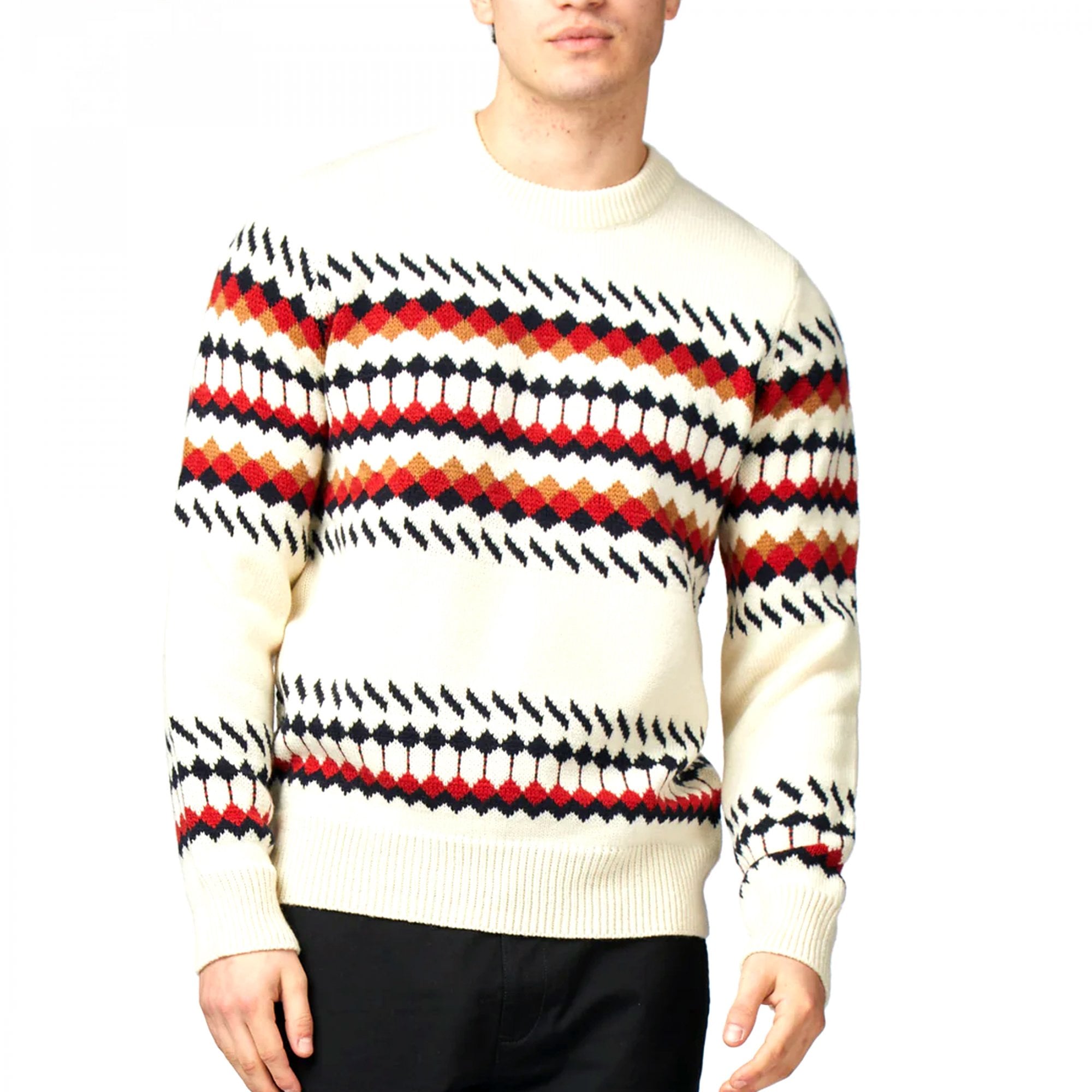 Ben Sherman Fairisle Knitted Crew Jumper Ivory 77614