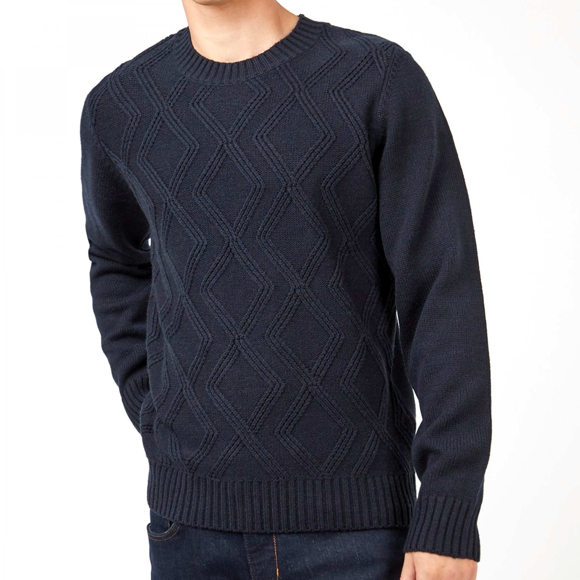 Ben Sherman Cable Textured Dark Navy Knitted Crew Jumper 77613