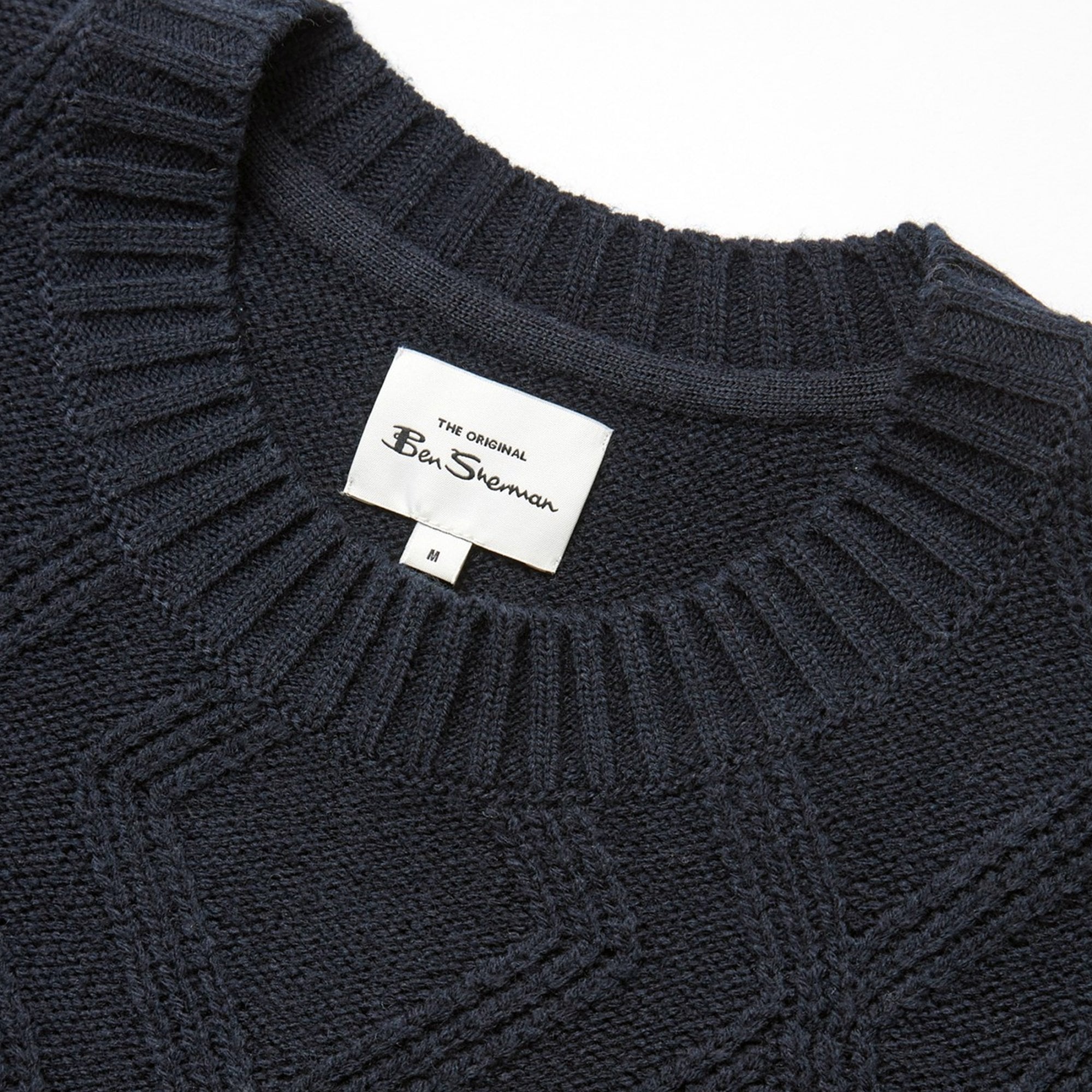Ben Sherman Cable Textured Dark Navy Knitted Crew Jumper 77613