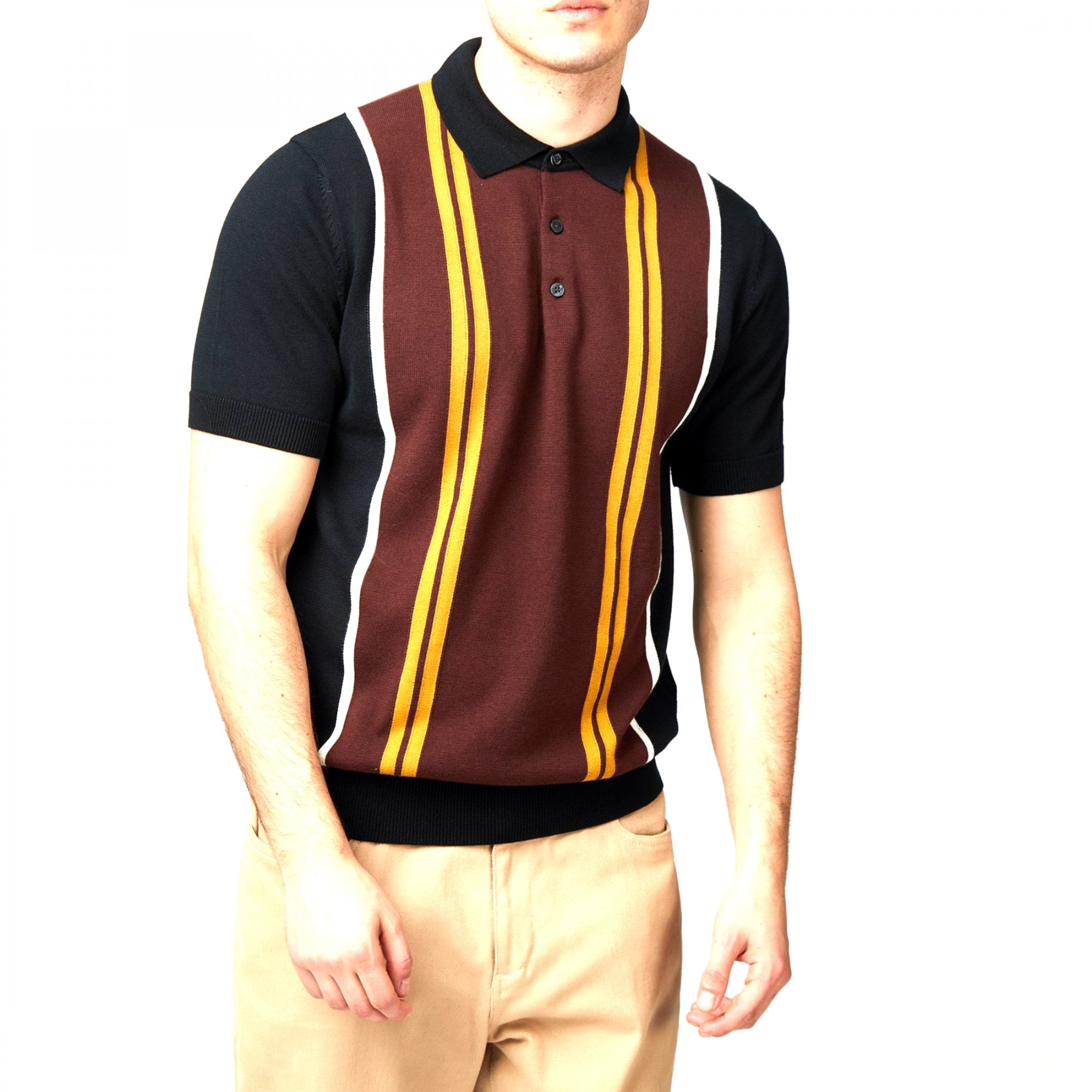 Ben Sherman Vertical Stripe Knitted Polo Black 77617