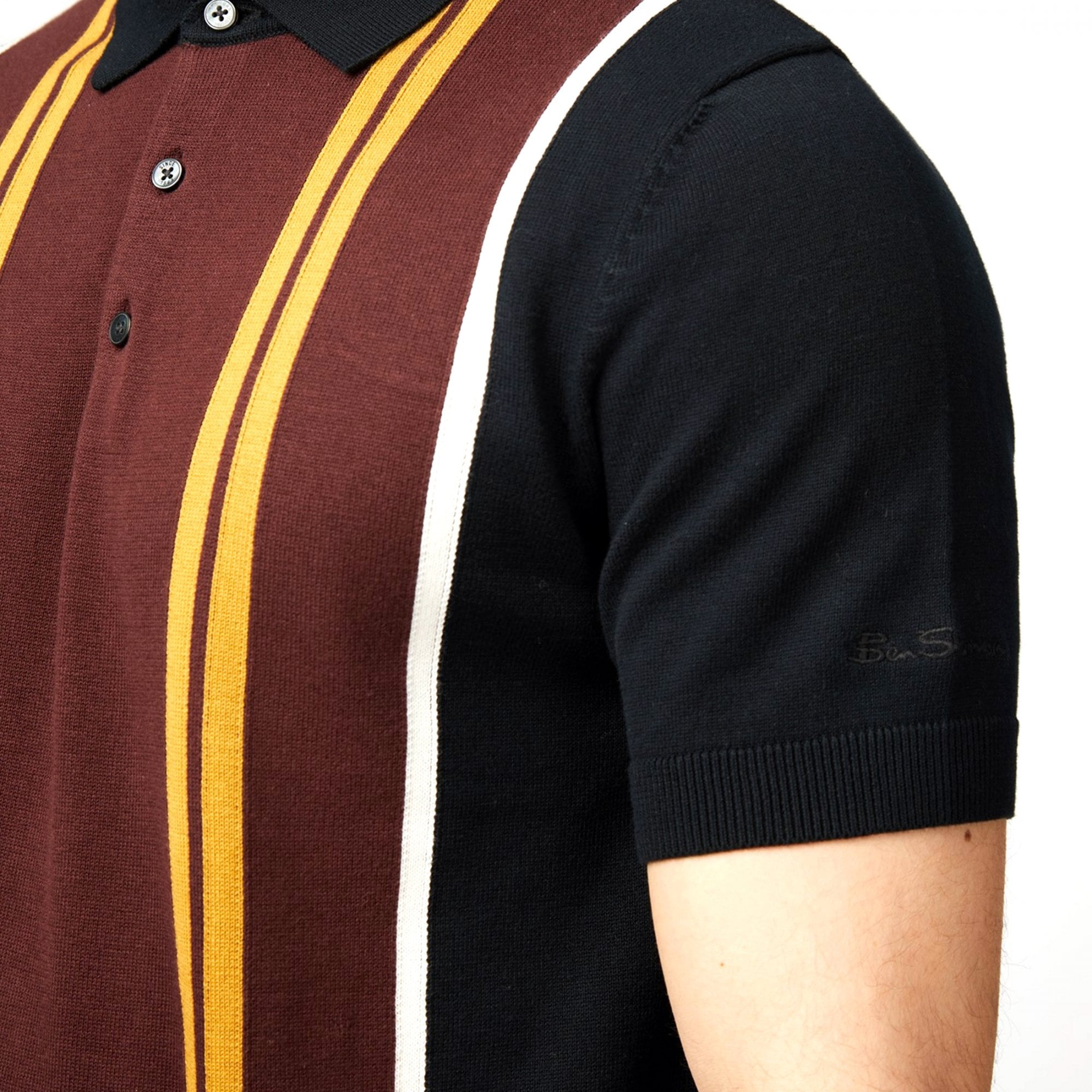 Ben Sherman Vertical Stripe Knitted Polo Black 77617