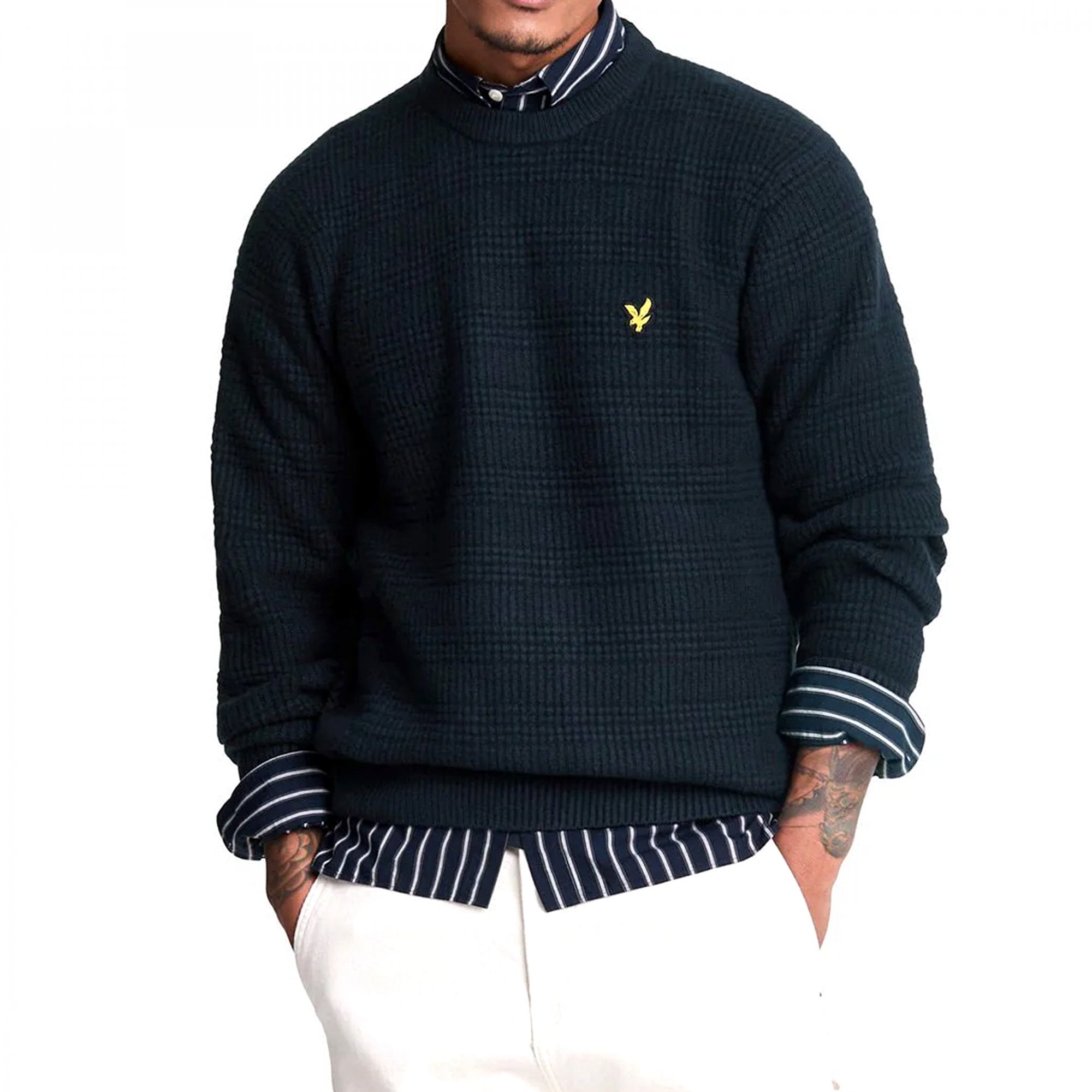 Lyle & Scott Dark Navy Waffle Knit Crew Neck Jumper KN2108V