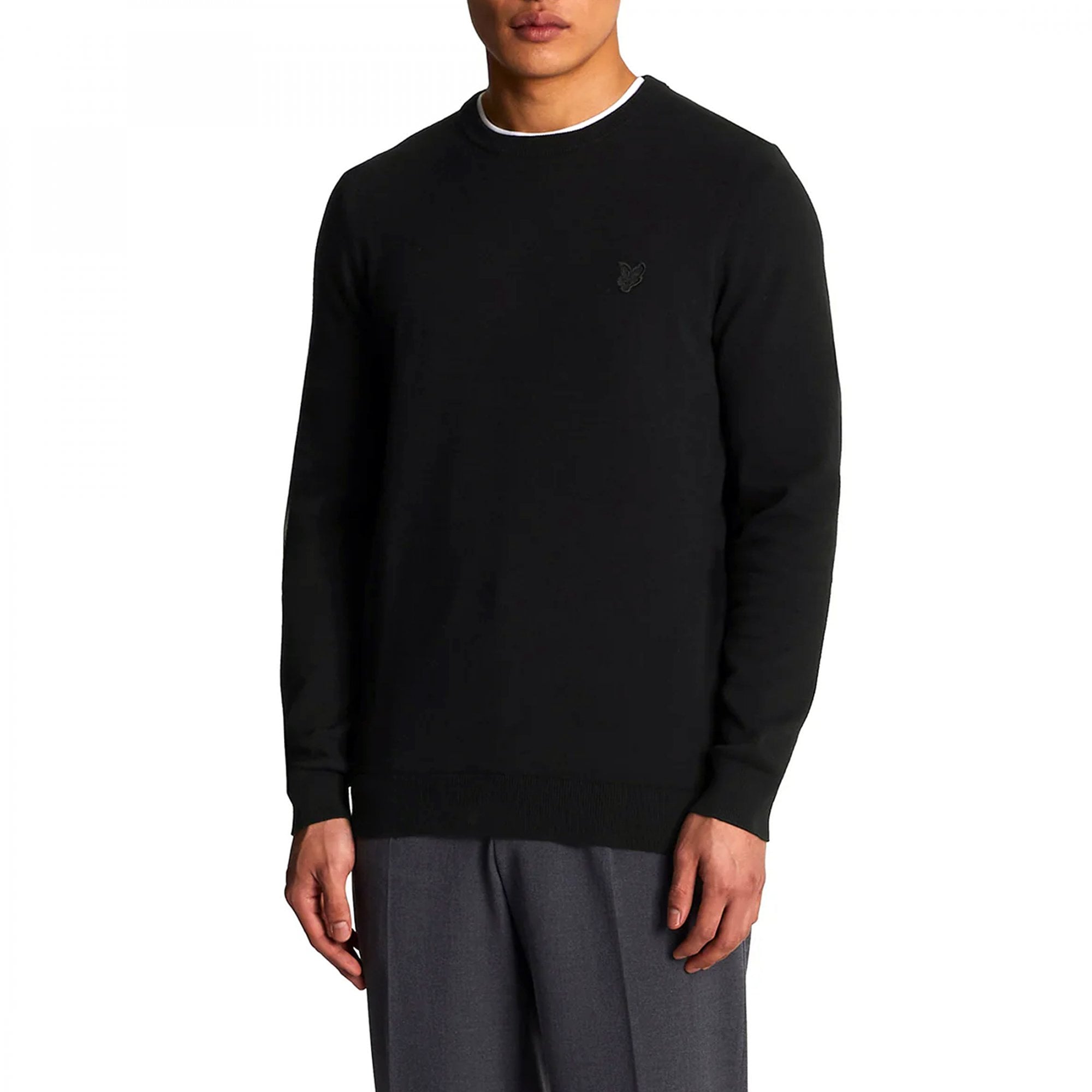 Lyle & Scott Tonal Eagle Black Crew Neck Cotton Knit Jumper KN821TON