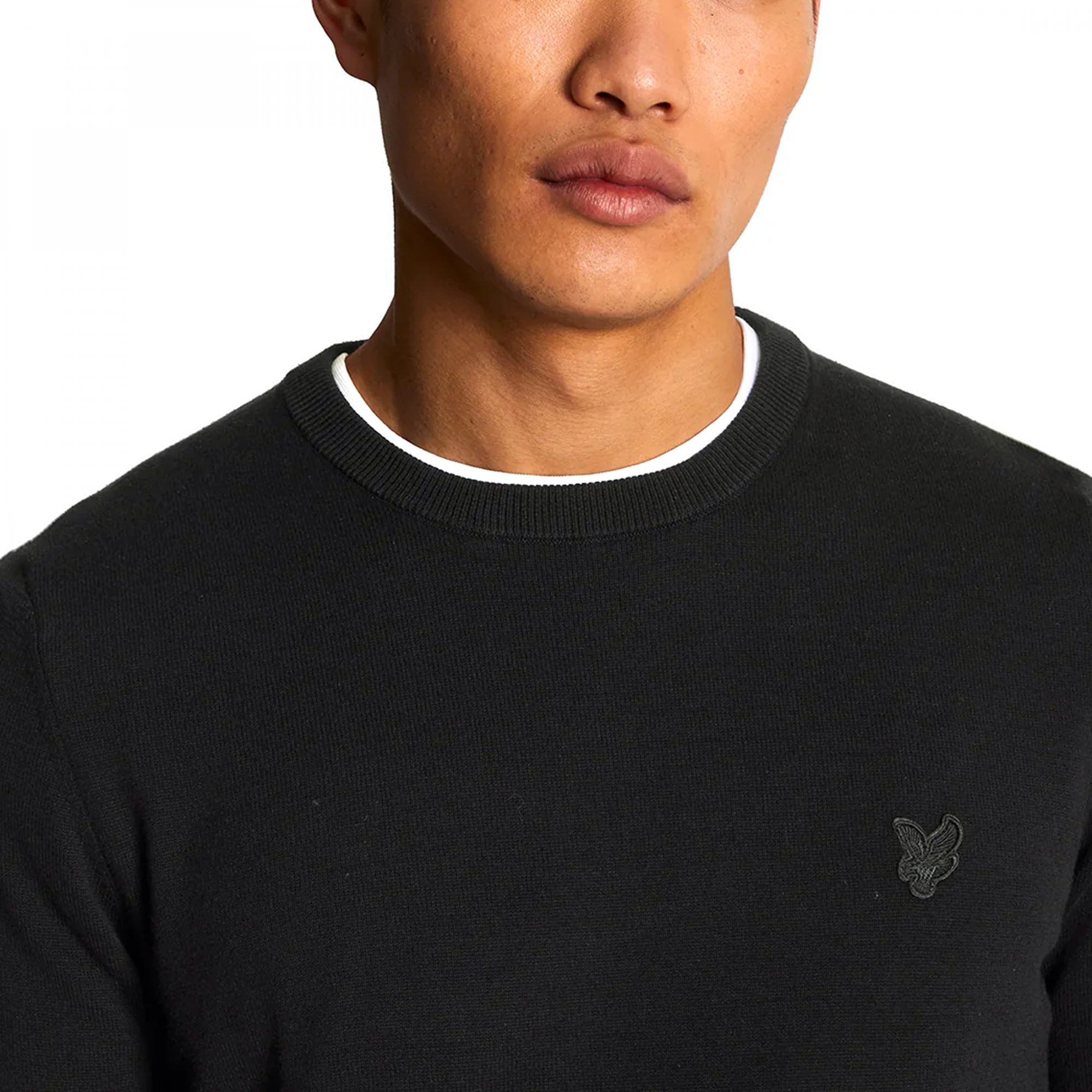 Lyle & Scott Tonal Eagle Black Crew Neck Cotton Knit Jumper KN821TON