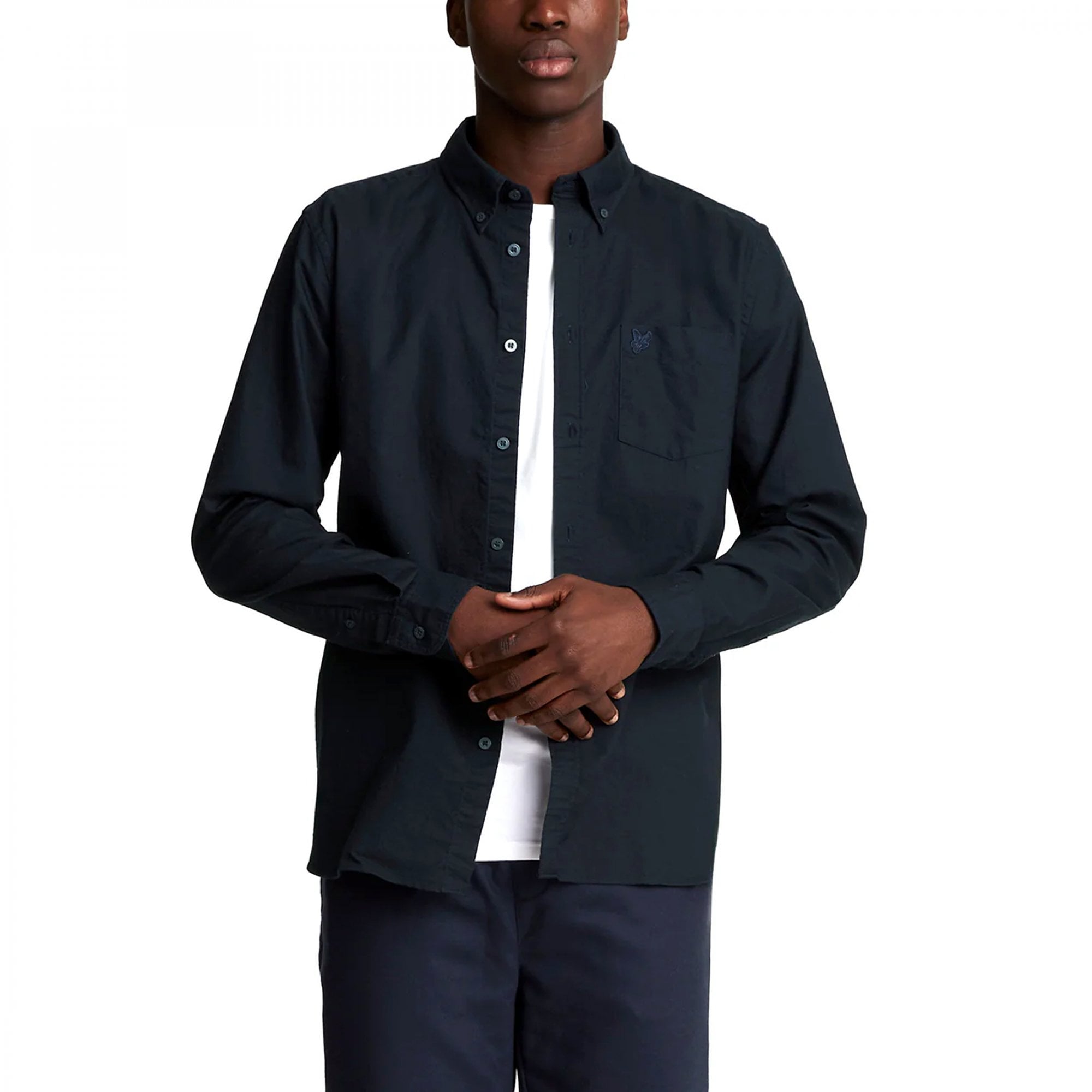 Lyle & Scott Tonal Eagle Navy Oxford Long Sleeve Shirt LW2112TON