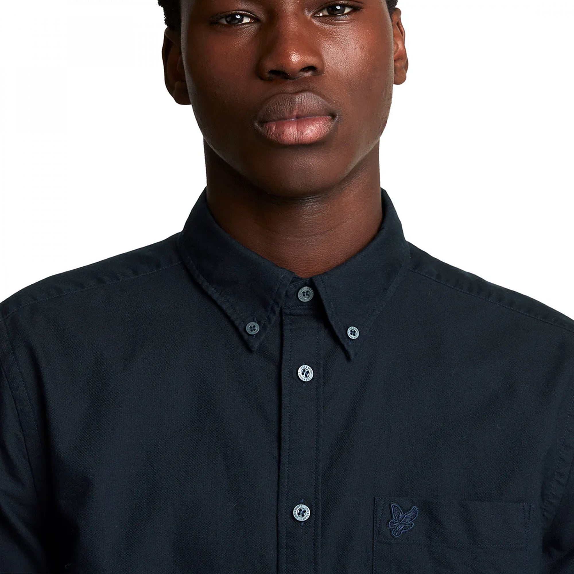 Lyle & Scott Tonal Eagle Navy Oxford Long Sleeve Shirt LW2112TON