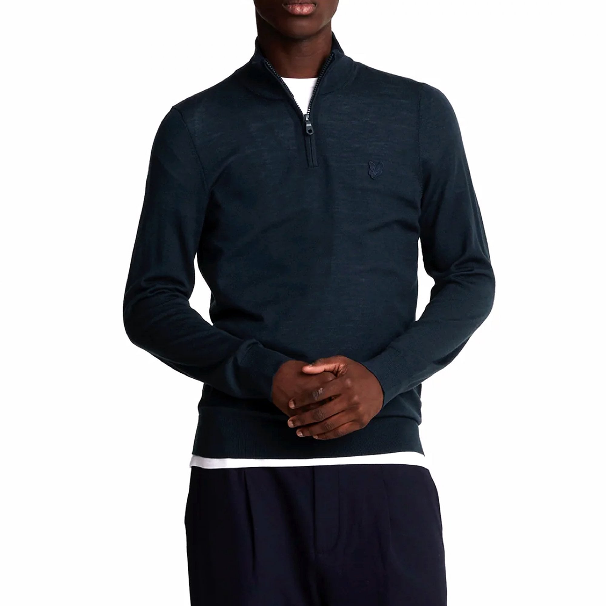 Lyle & Scott Tonal Eagle Merino Quarter Zip Jumper Navy KN2122VC