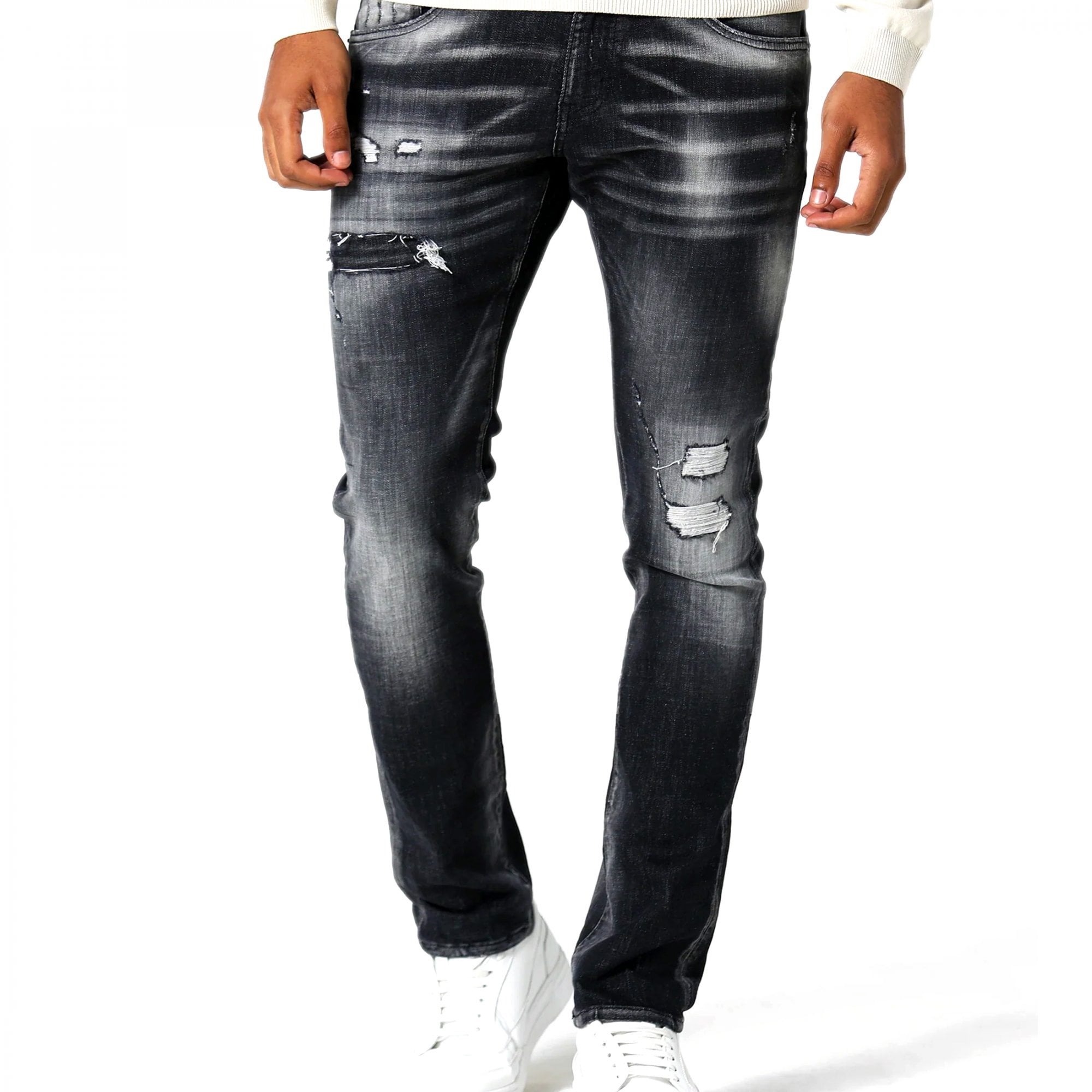 883 Police Dino Todd 985 Light Black Grey Rip & Repair Denim Jeans
