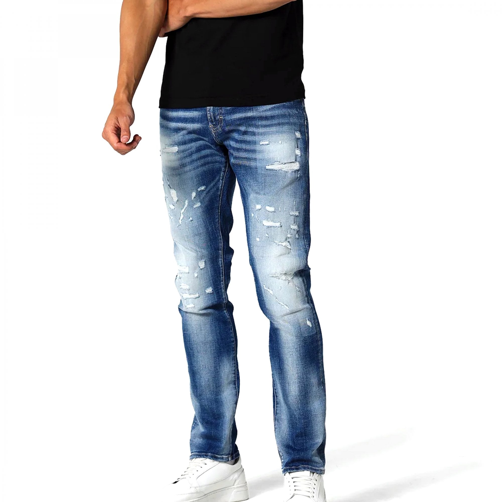 883 Police Dino Todd 978 Light Blue Rip & Repair Denim Jeans