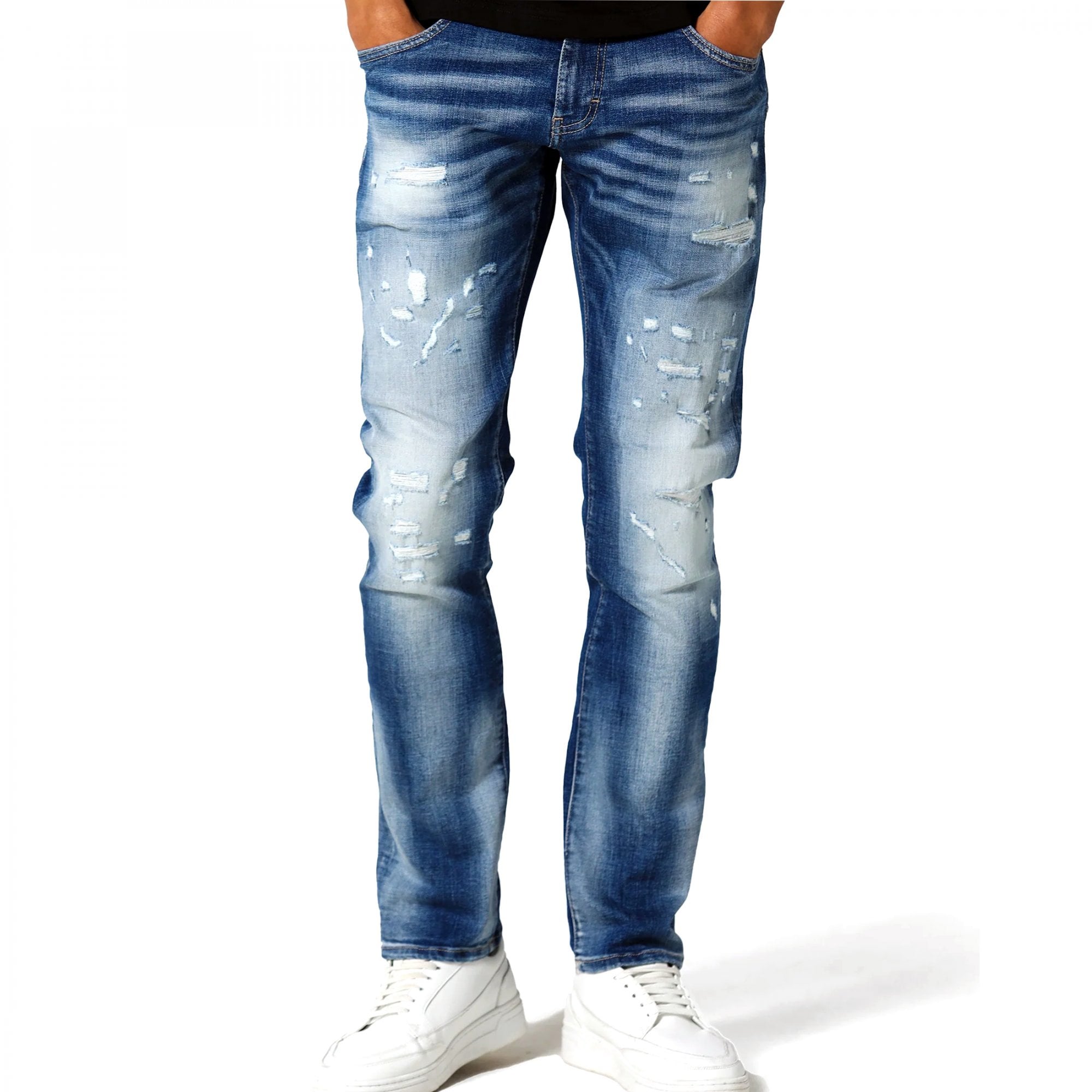 883 Police Dino Todd 978 Light Blue Rip & Repair Denim Jeans